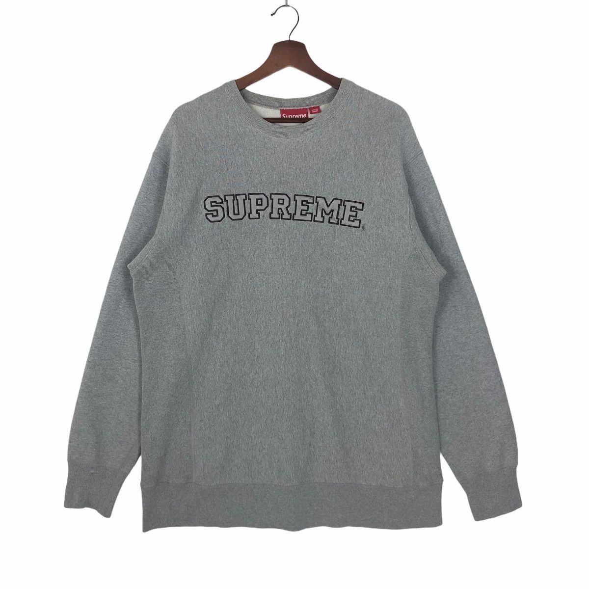 image of Supreme Reflection Arch Logo Crewneck in Grey, Men's (Size XL)