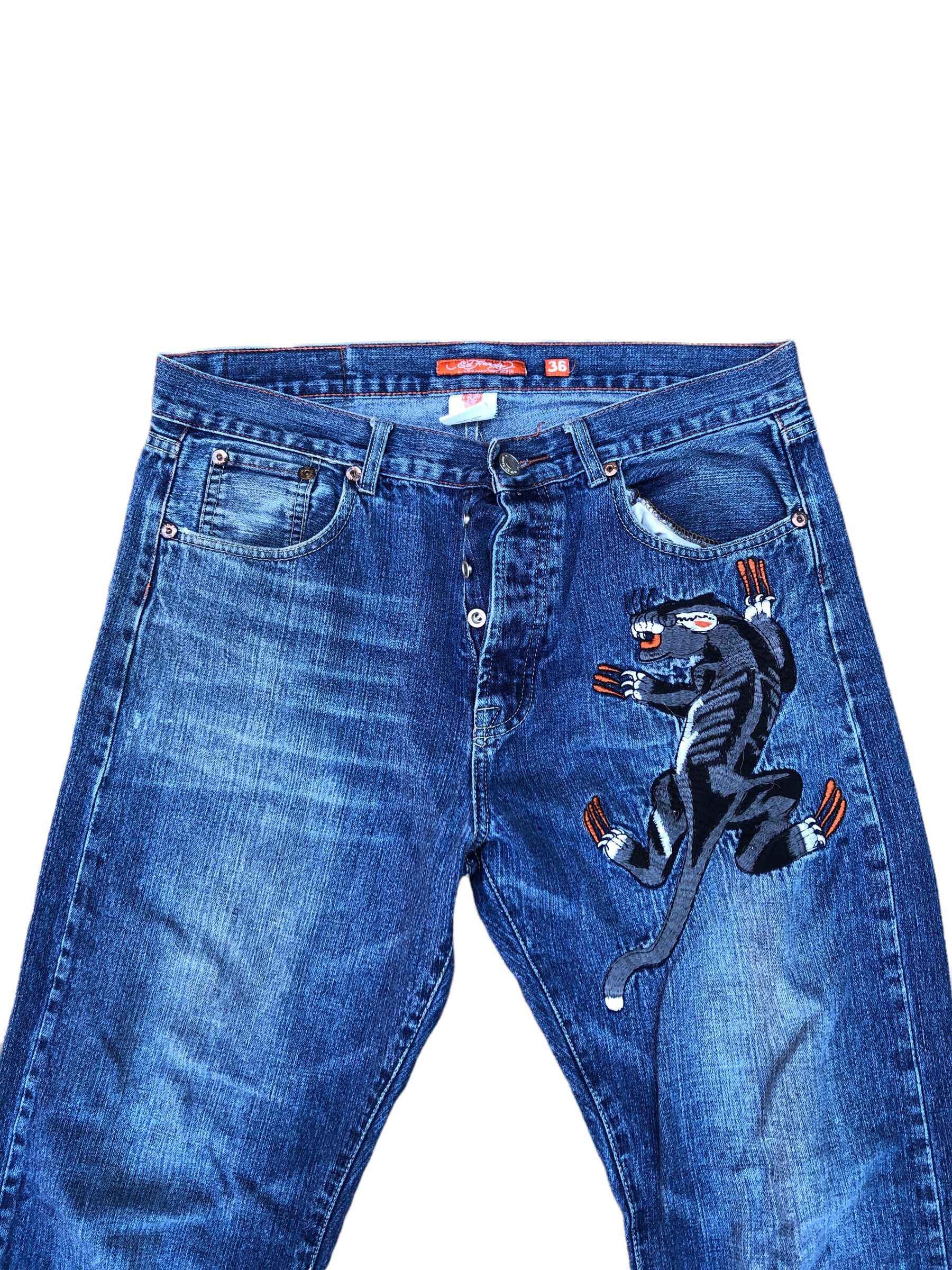 RARE Ed Hardy Embroidered Jeans Size 36 'Claw Panther'