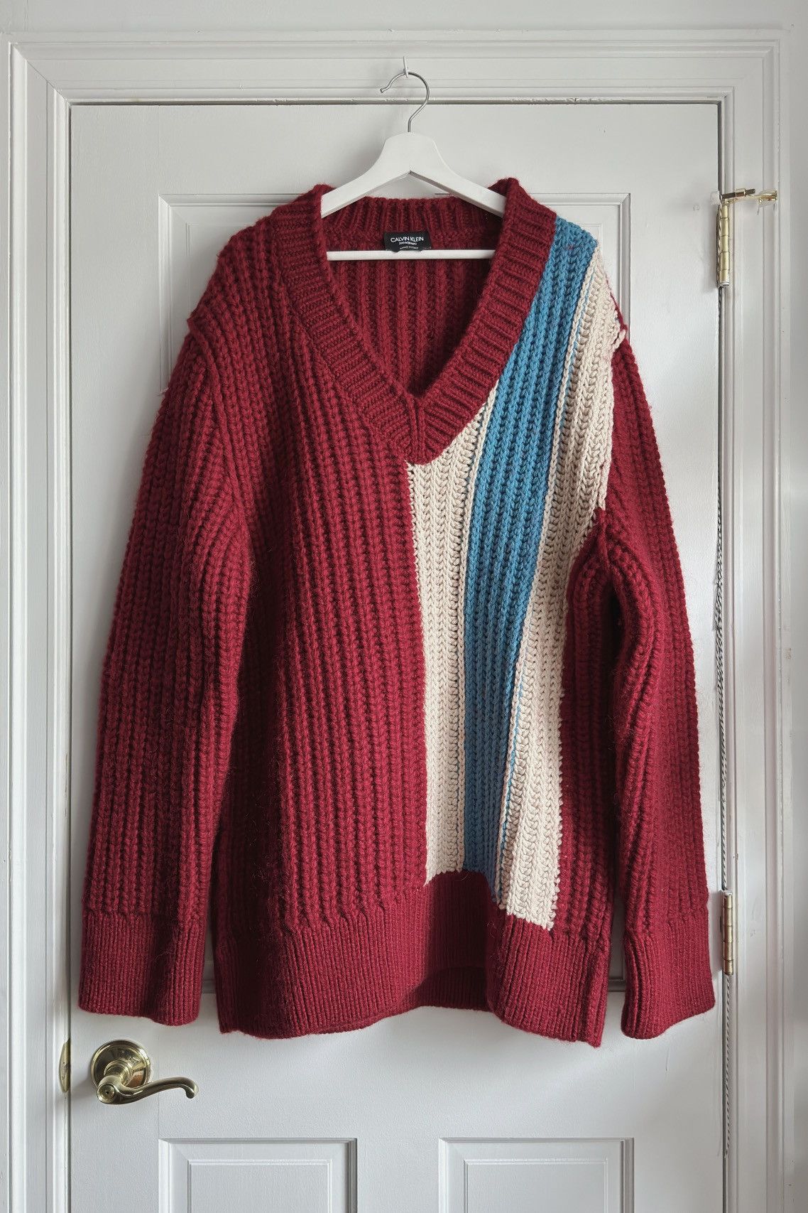 image of Calvin Klein 205W39Nyc Oversized V-Neck Sweater in Red, Men's (Size Medium)