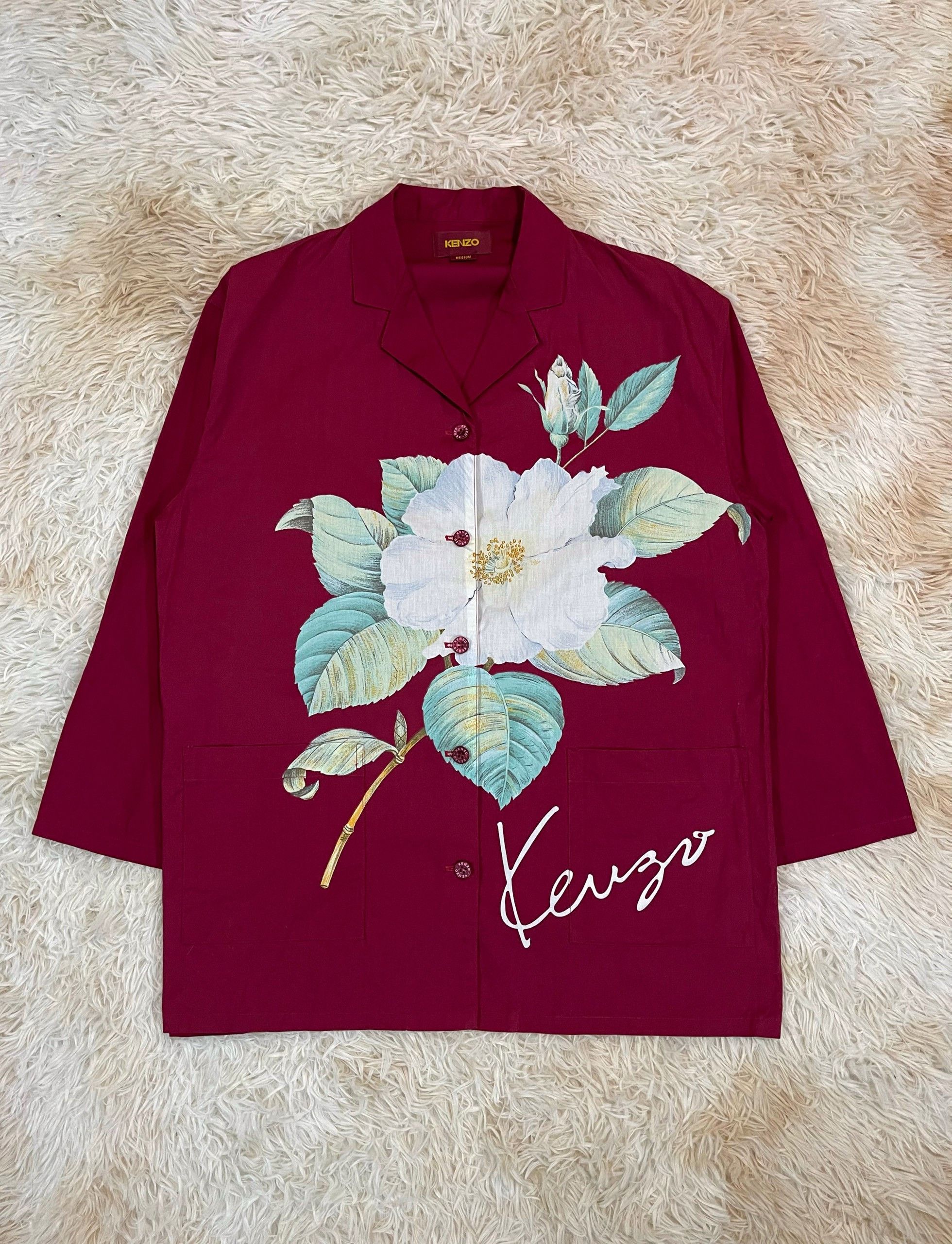 image of Kenzo 1990's Prairie Shirt Jacket In Red in Dark Carmine, Men's (Size Medium)