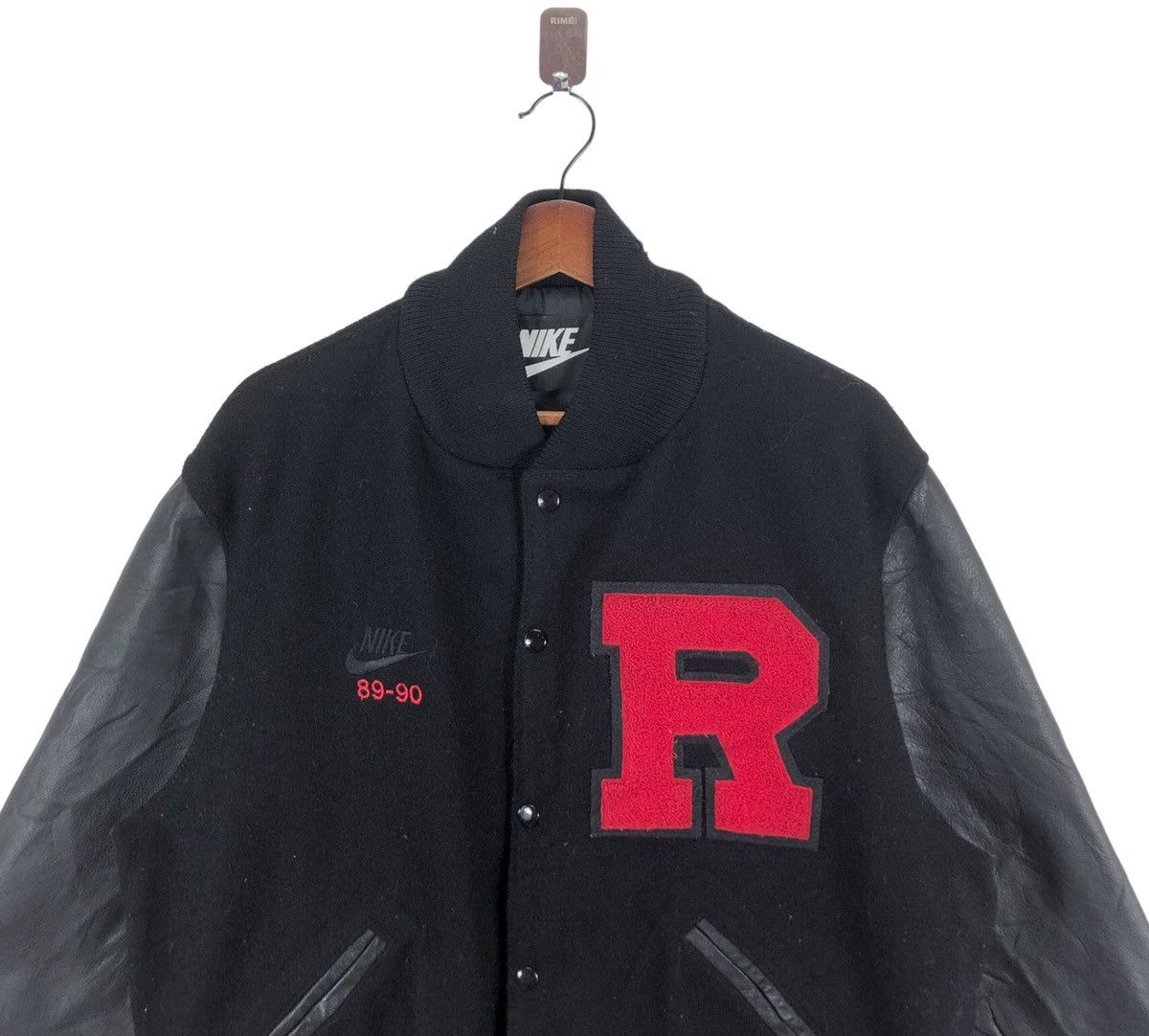 Nike VINTAGE NIKE VARSITY LEATHER BLACK BOMBER JACKET Size US M / EU 48-50 / 2 - 4 Thumbnail