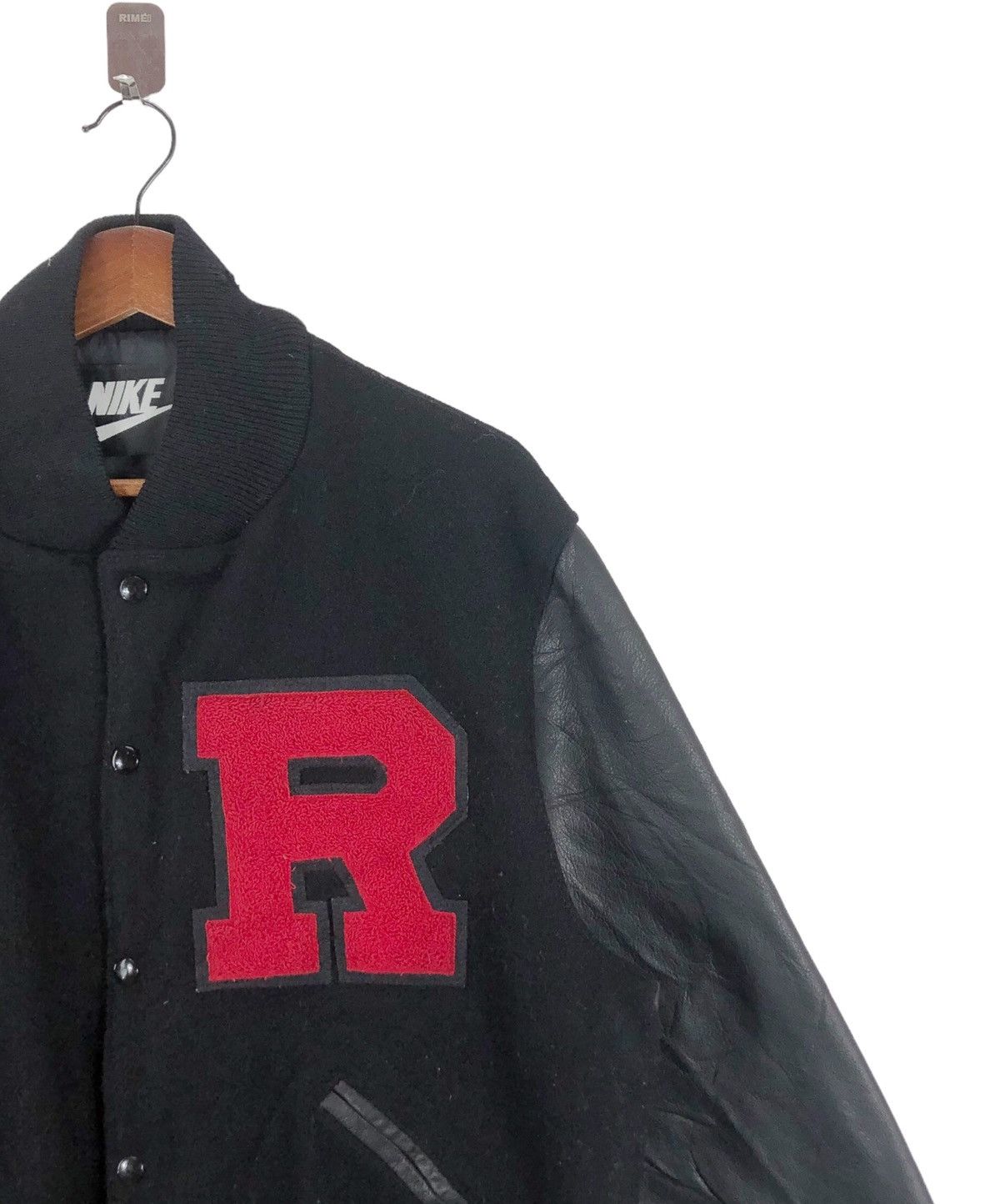 Nike VINTAGE NIKE VARSITY LEATHER BLACK BOMBER JACKET Size US M / EU 48-50 / 2 - 6 Thumbnail