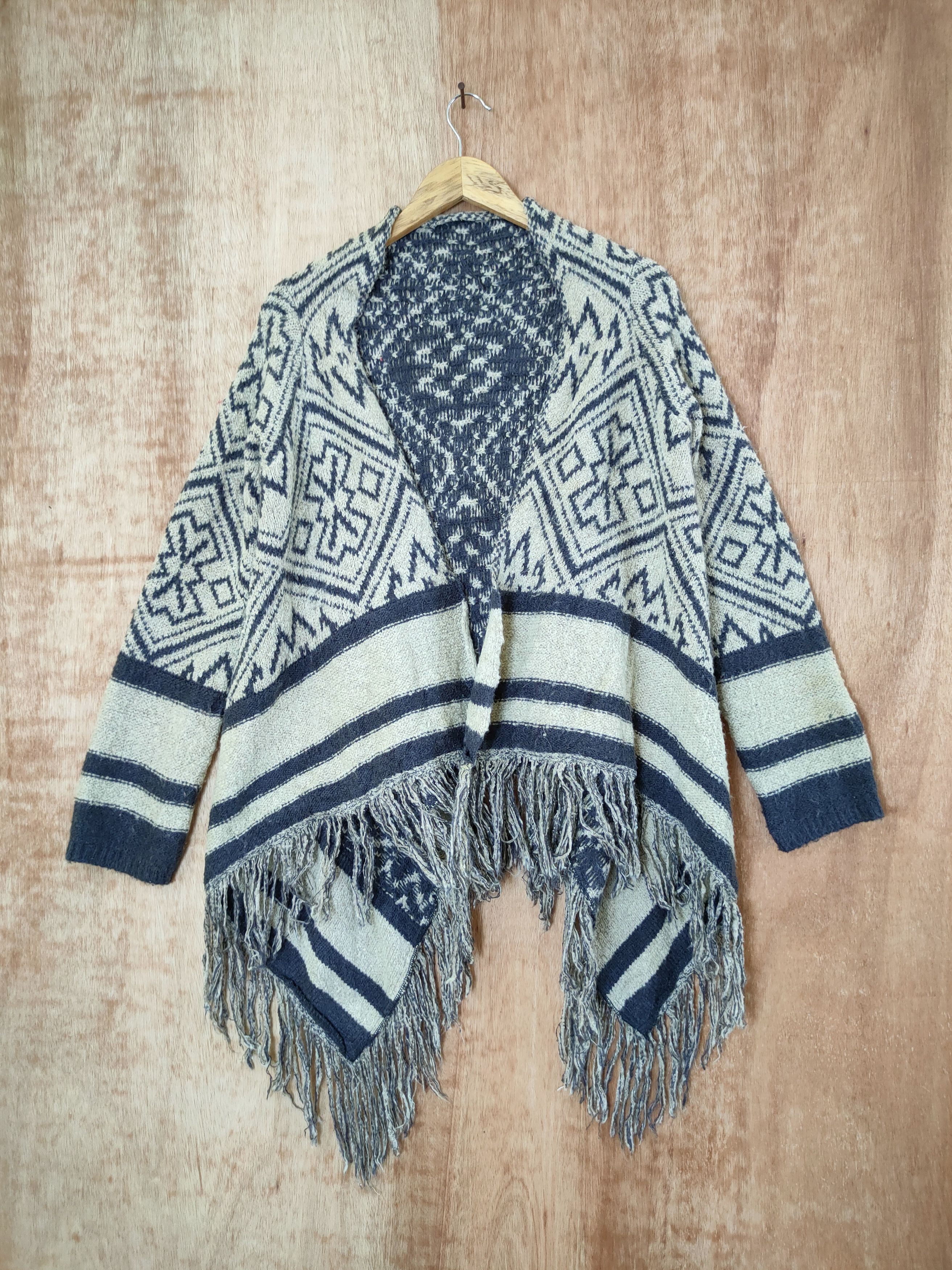 image of Japan Mohair Cardigan Knitwear Motif Art Tribal 46-433 in Black/White, Men's (Size Medium)