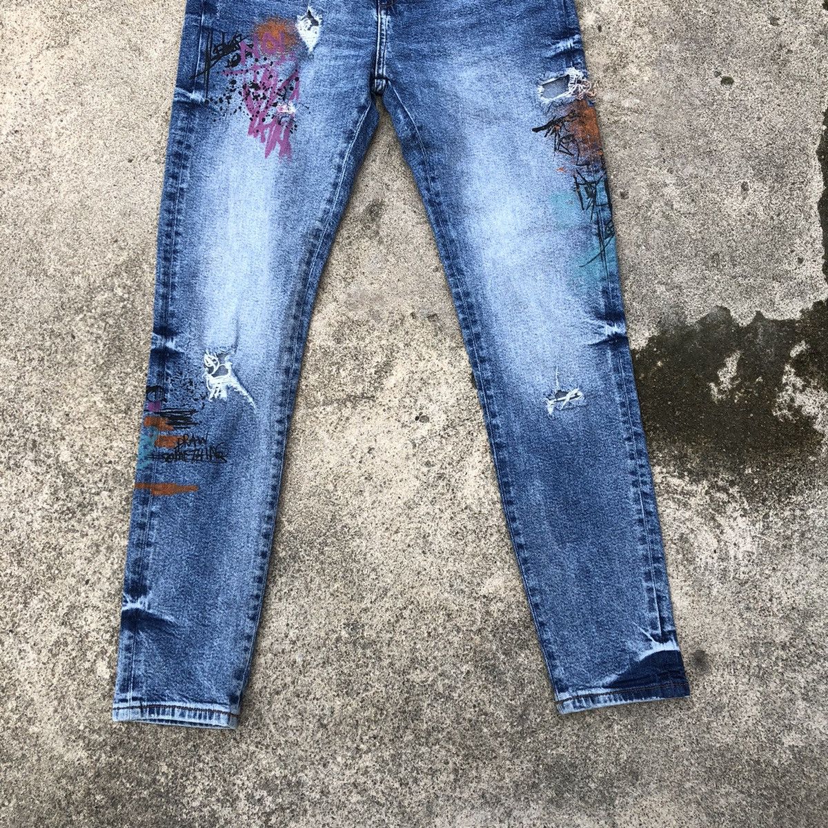 Zara 🔥Rare🔥ZARA Splash Mural Paint Rips Skinny Denim Jeans Size US 30 / EU 46 - 3 Thumbnail