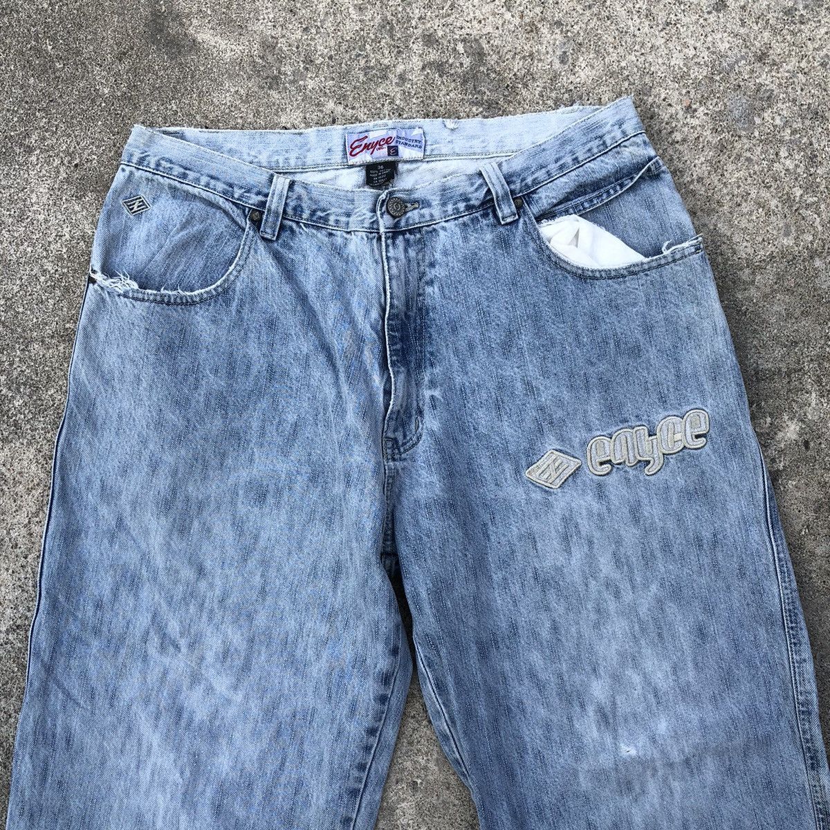 Enyce × Japanese Brand 🔥Rare🔥🇯🇵Enyce Stone Wash Rips Distress Relaxed Denim Jeans Size US 34 / EU 50 - 2 Thumbnail