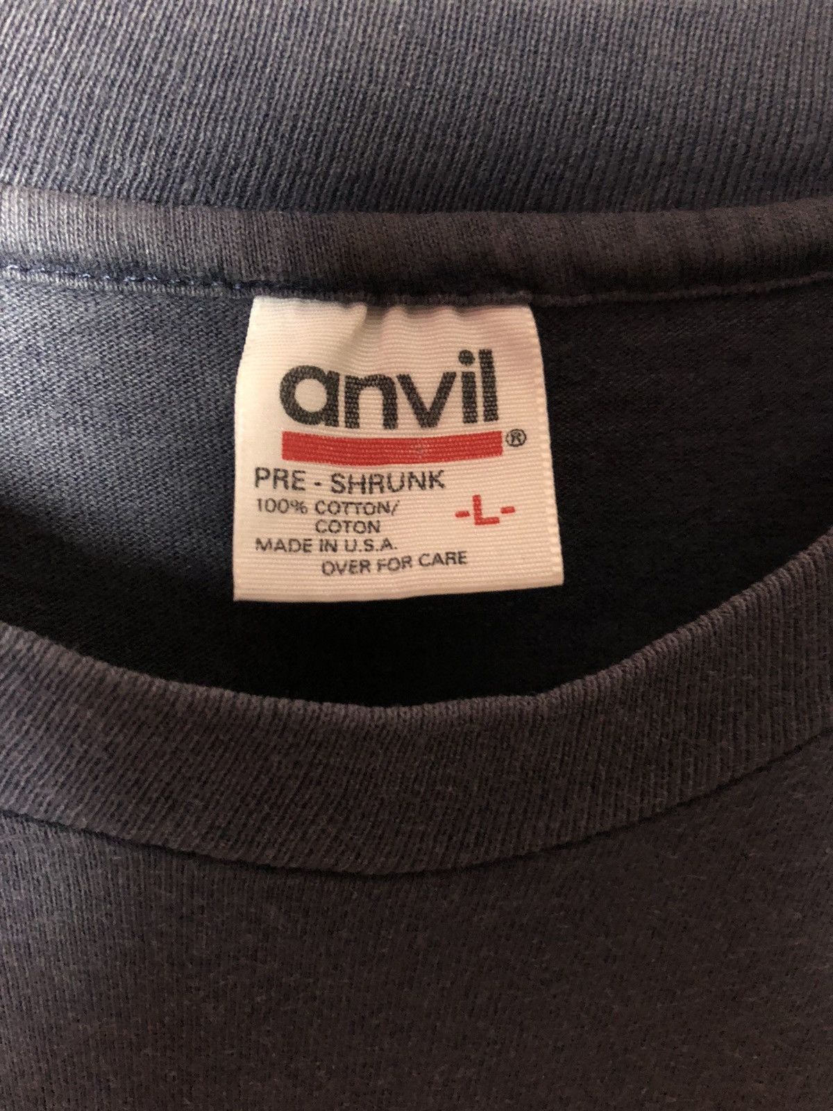 Anvil × Vintage 🔥SINGLE STITCH🔥90s Elmo style Faded dark blue shirt Size US L / EU 52-54 / 3 - 4 Thumbnail
