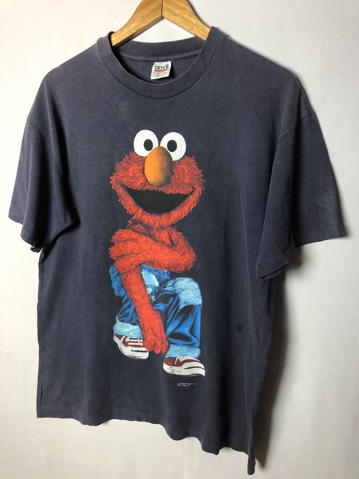 Anvil × Vintage 🔥SINGLE STITCH🔥90s Elmo style Faded dark blue shirt Size US L / EU 52-54 / 3 - 3 Thumbnail