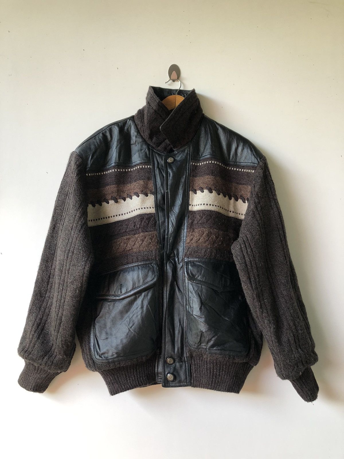 Japanese Brand Vintage Pagelo wool patchwork leather Bomber jackets Size US L / EU 52-54 / 3 - 1 Thumbnail