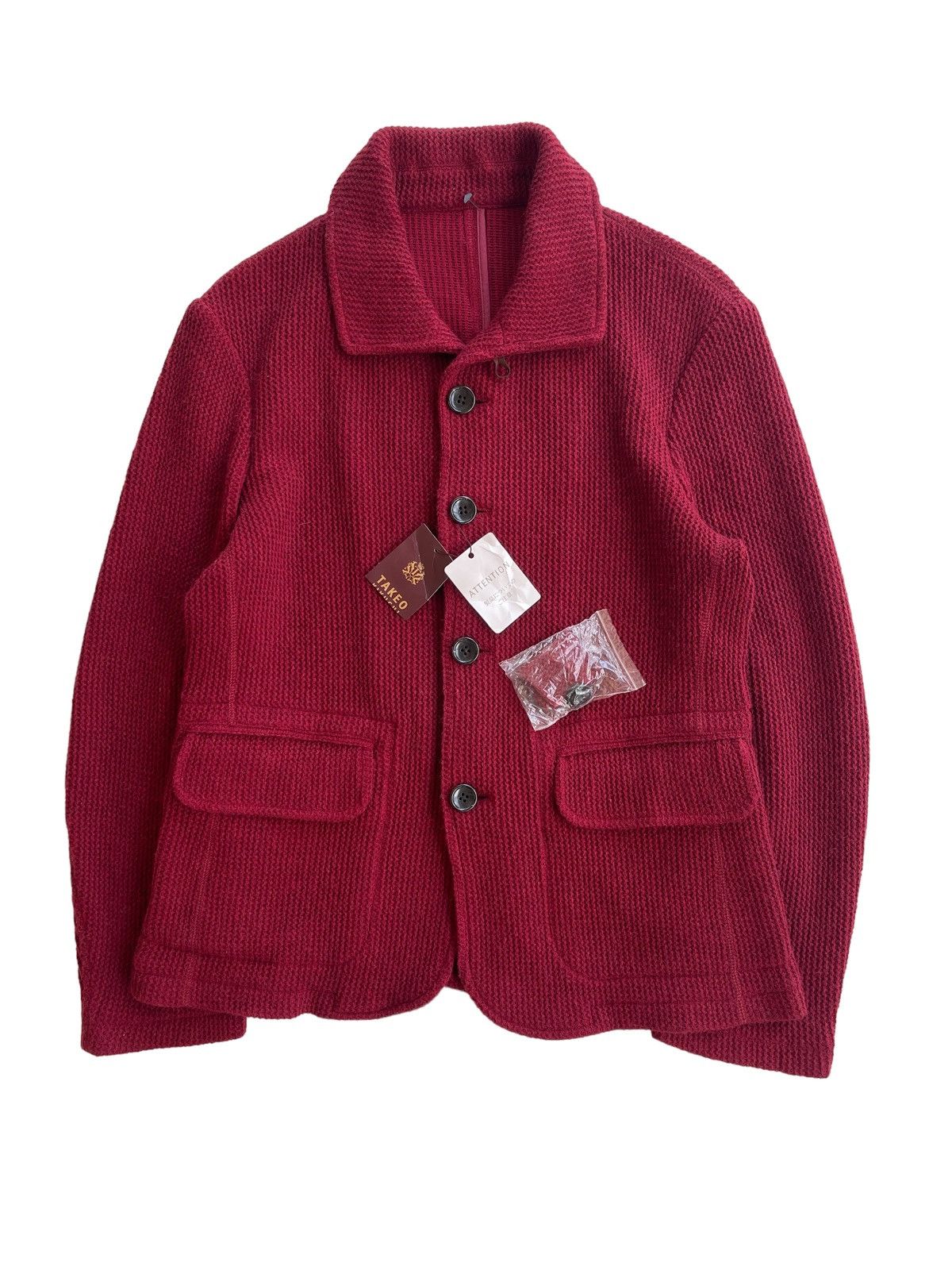 Image of Takeo Kikuchi Knitted Jacket in Maroon, Men's (Size Small)