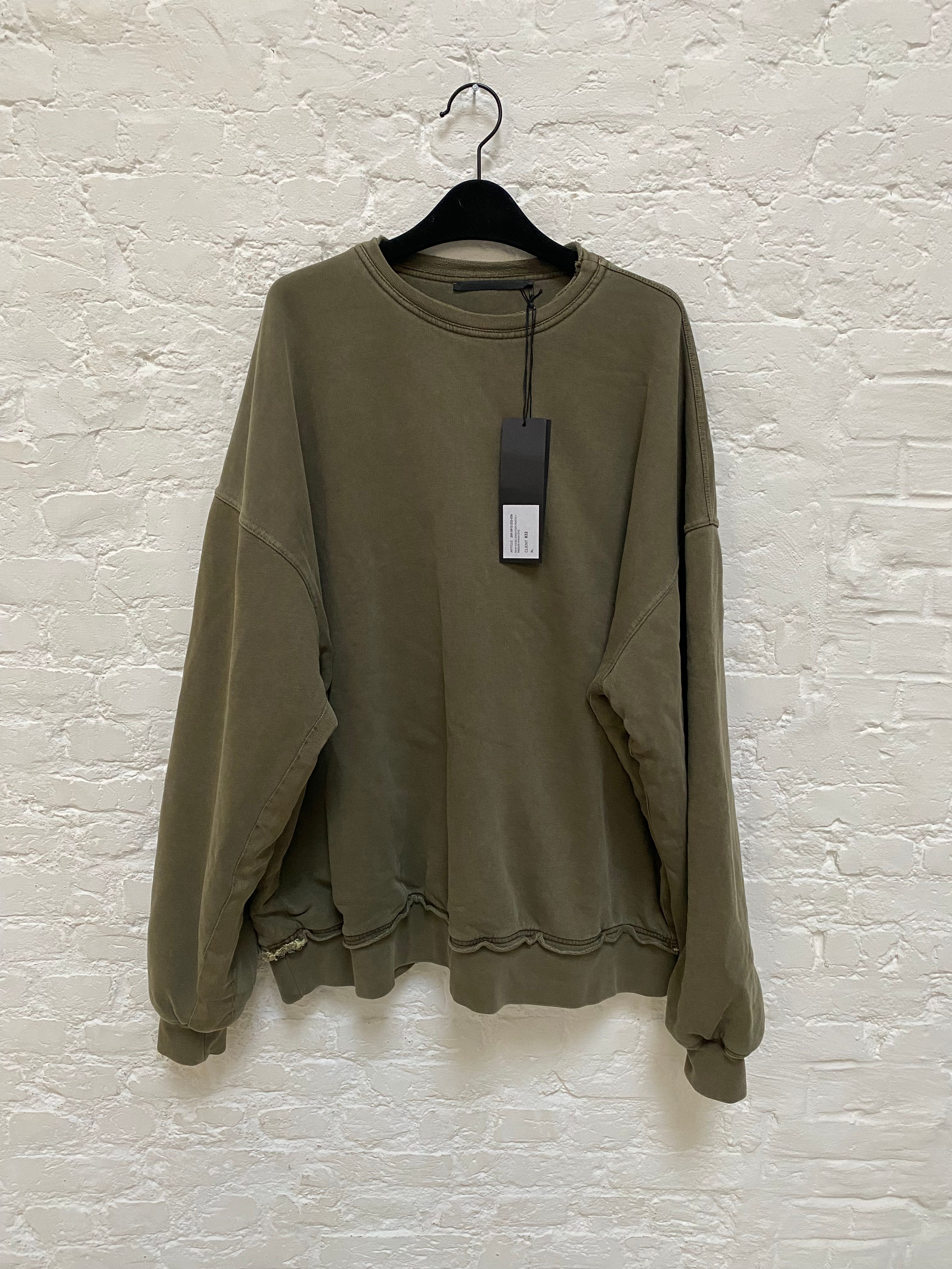 Pre-owned Haider Ackermann Fw14 Distressed Double Layer Crewneck Grey Re-ed In Green
