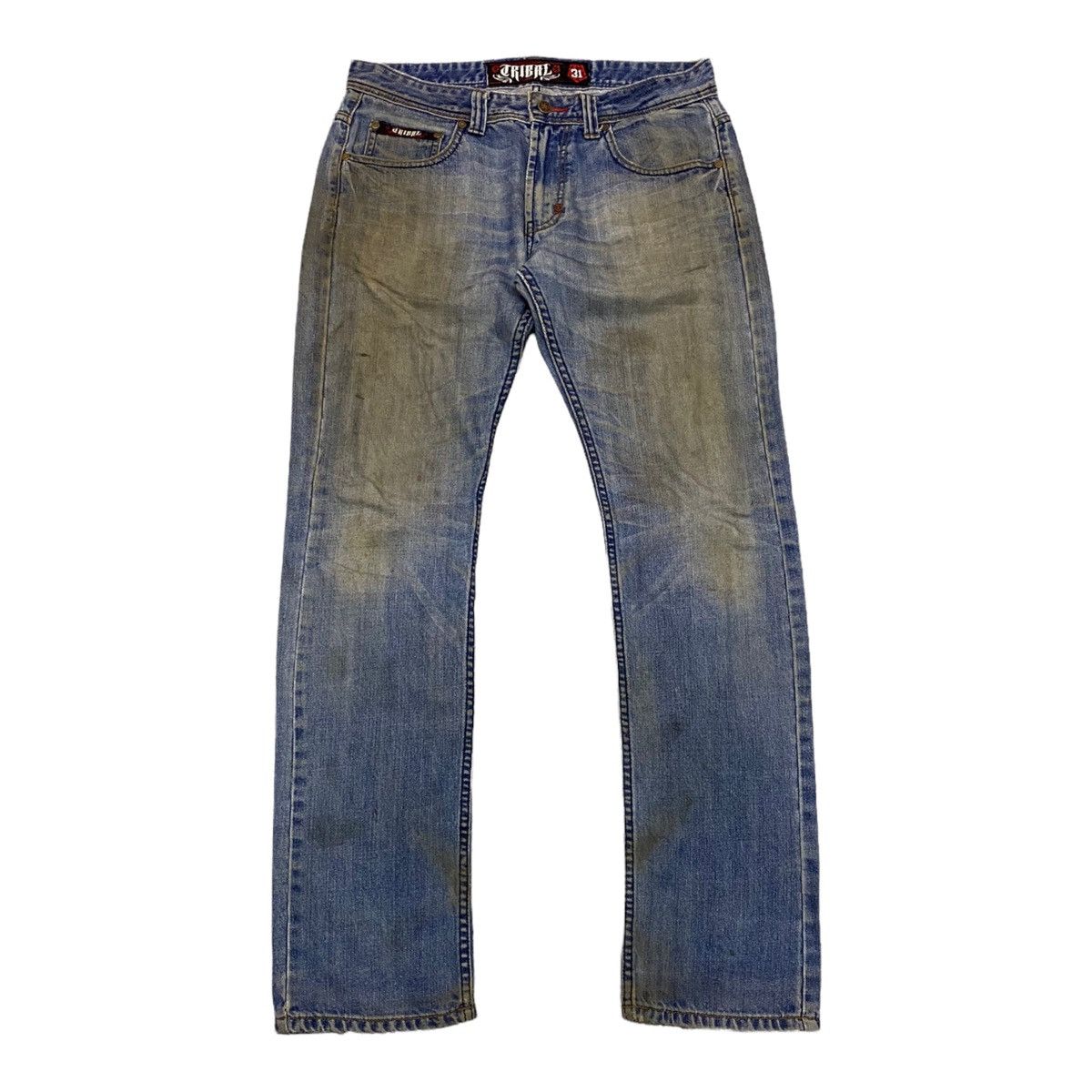 If Six Was Nine RARE🔥TRIBAL GEAR RIPPED DISTRESSED STRAIGHT CUT DENIM Size US 32 / EU 48 - 2 Thumbnail