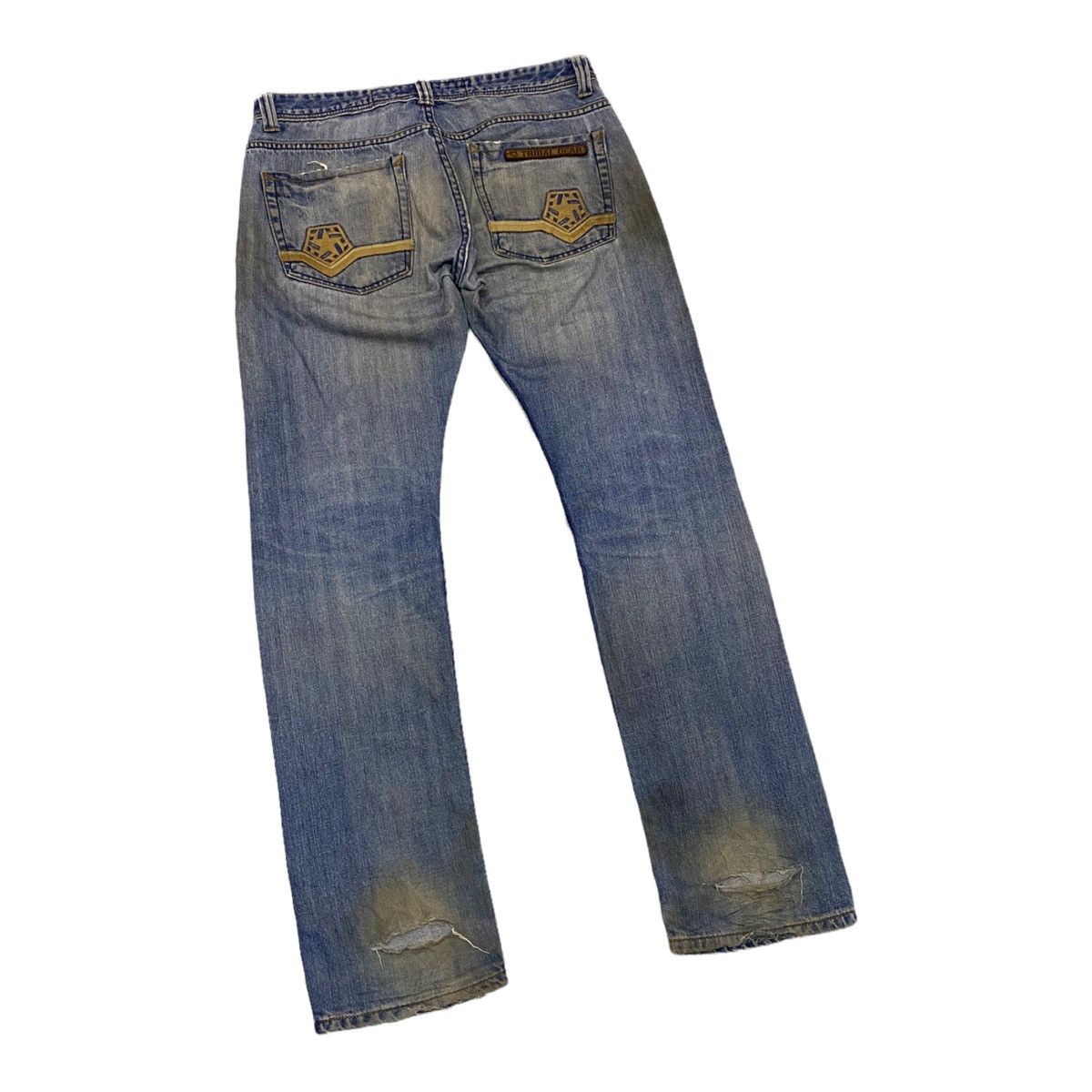 If Six Was Nine RARE🔥TRIBAL GEAR RIPPED DISTRESSED STRAIGHT CUT DENIM Size US 32 / EU 48 - 3 Thumbnail