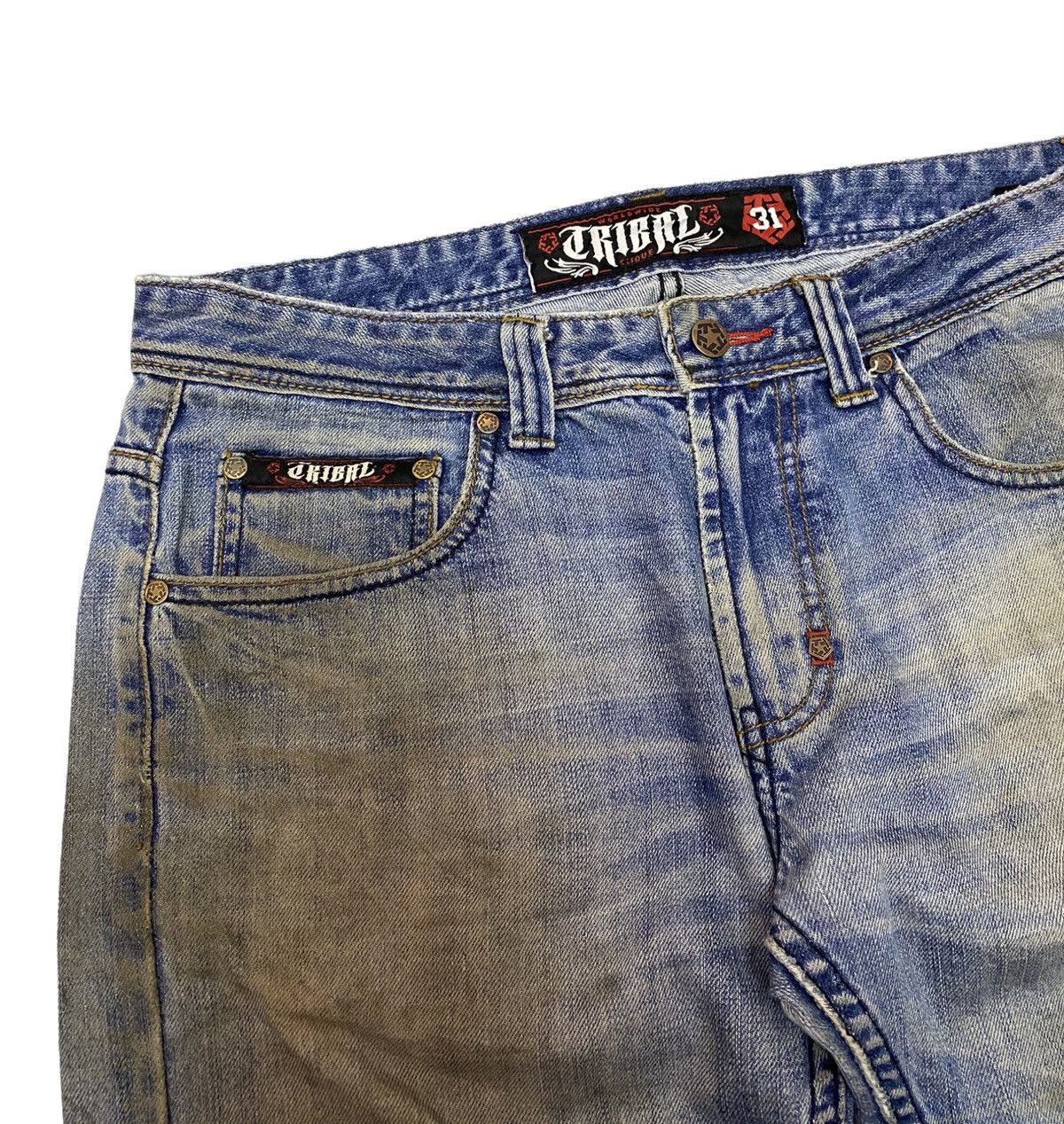 If Six Was Nine RARE🔥TRIBAL GEAR RIPPED DISTRESSED STRAIGHT CUT DENIM Size US 32 / EU 48 - 7 Thumbnail