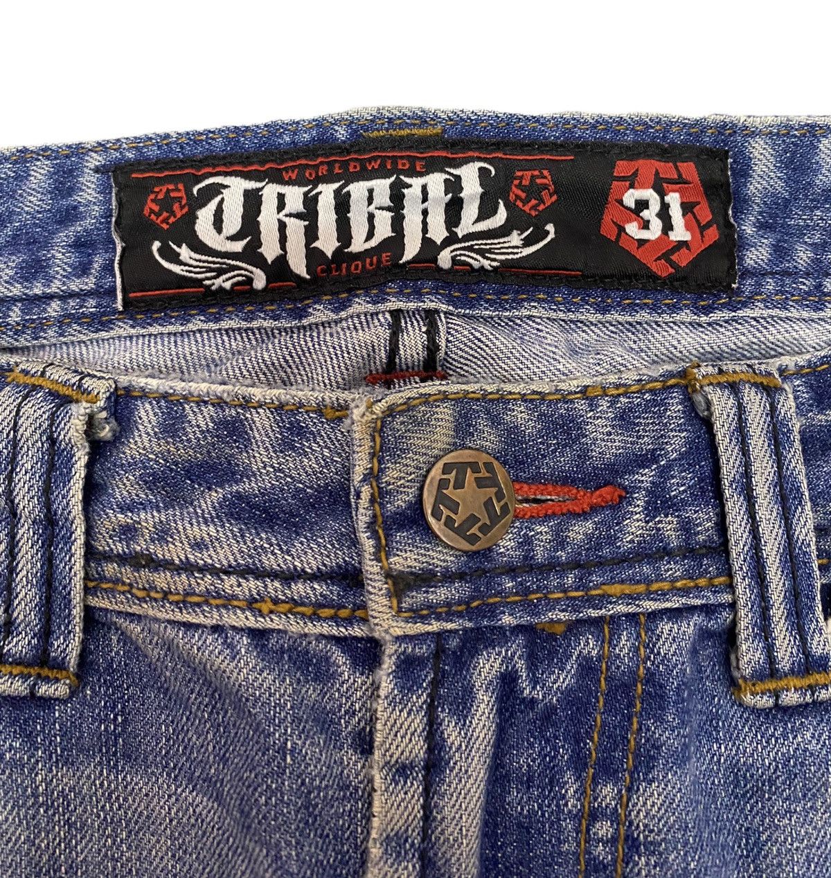 If Six Was Nine RARE🔥TRIBAL GEAR RIPPED DISTRESSED STRAIGHT CUT DENIM Size US 32 / EU 48 - 9 Thumbnail