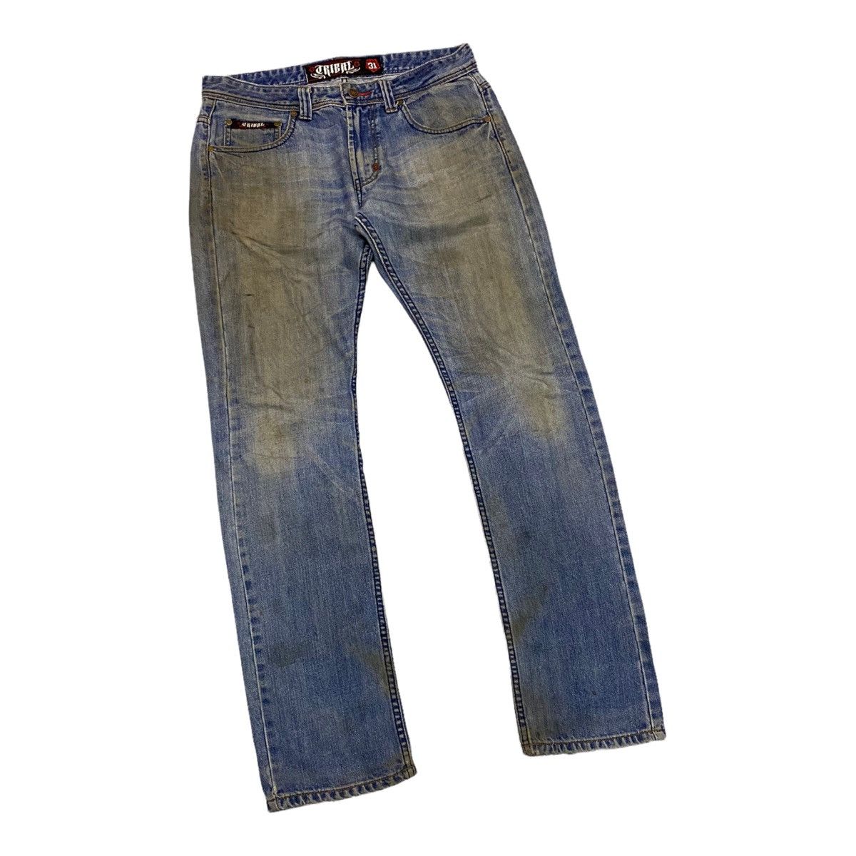 If Six Was Nine RARE🔥TRIBAL GEAR RIPPED DISTRESSED STRAIGHT CUT DENIM Size US 32 / EU 48 - 4 Thumbnail