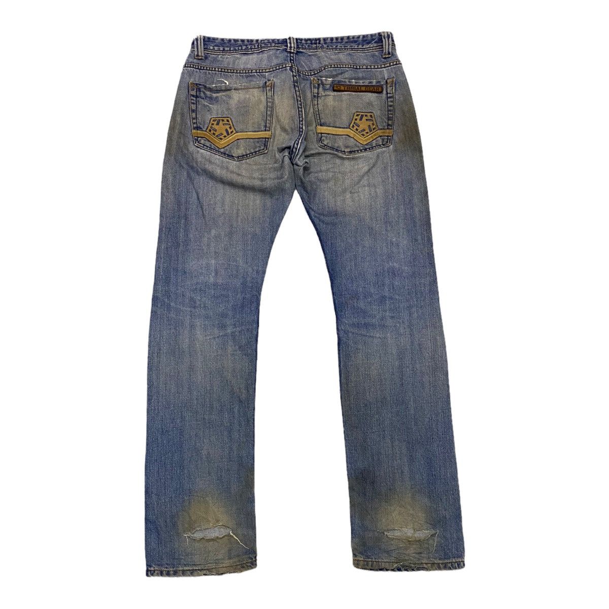 If Six Was Nine RARE🔥TRIBAL GEAR RIPPED DISTRESSED STRAIGHT CUT DENIM Size US 32 / EU 48 - 1 Thumbnail