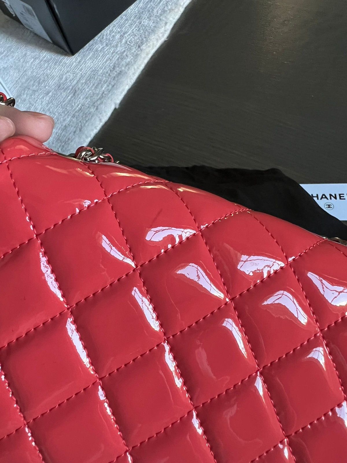 Chanel Chanel Coral Quilted Patent Leather Mini Classic Flap Bag Size ONE SIZE - 11 Thumbnail