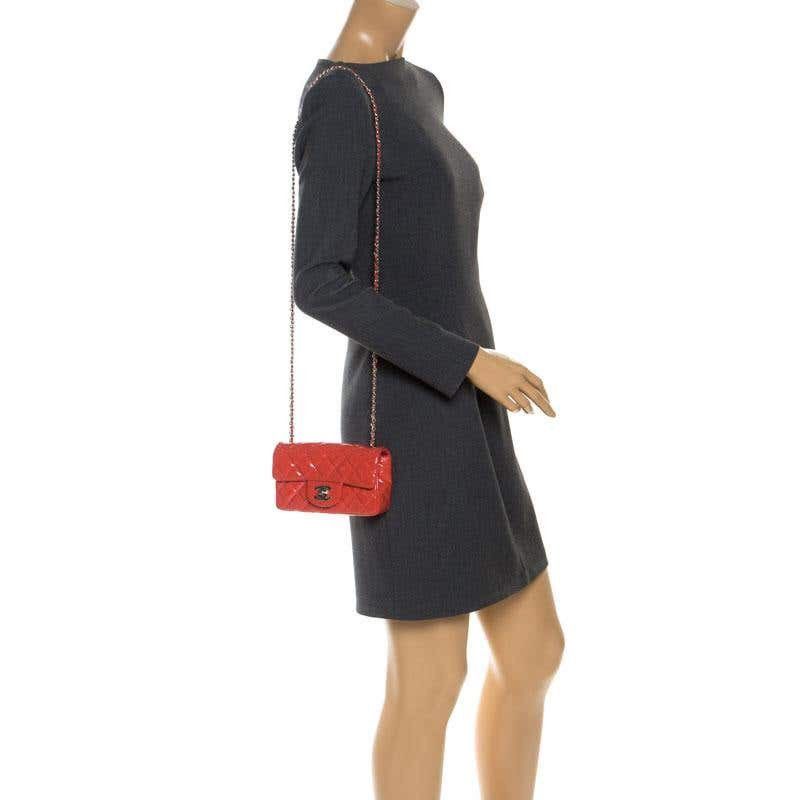 Chanel Chanel Coral Quilted Patent Leather Mini Classic Flap Bag Size ONE SIZE - 4 Thumbnail