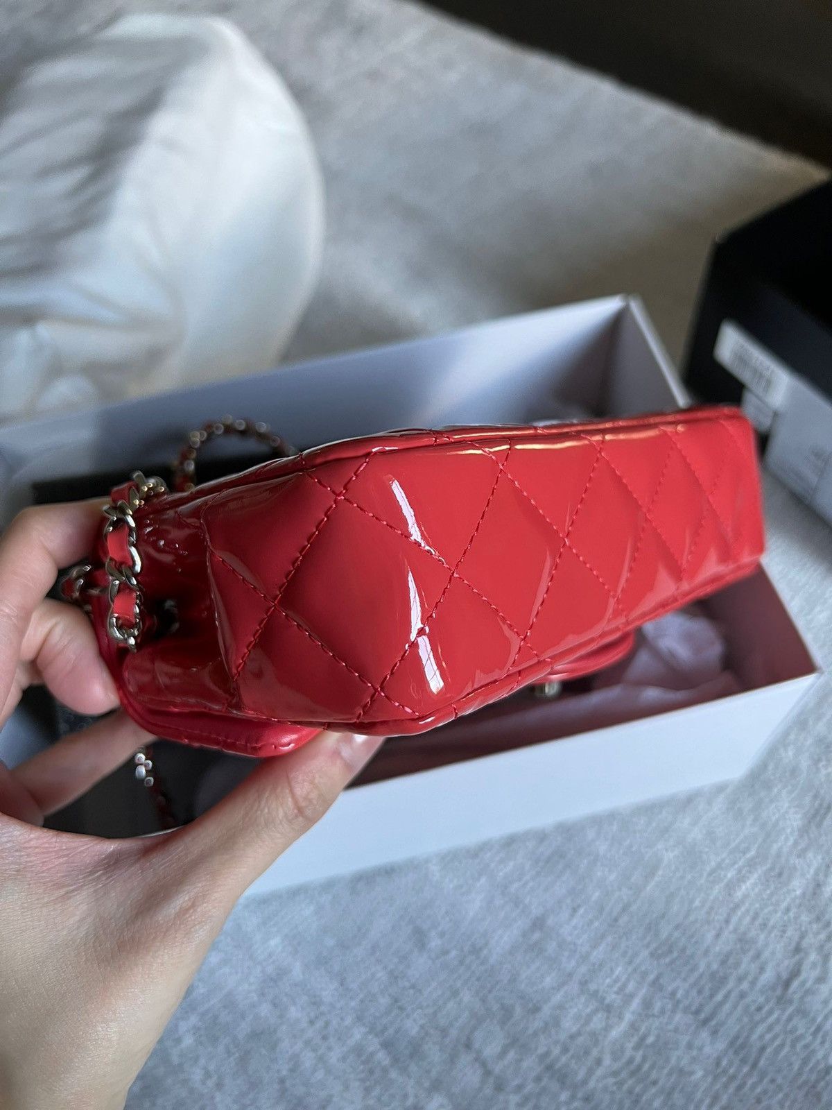 Chanel Chanel Coral Quilted Patent Leather Mini Classic Flap Bag Size ONE SIZE - 9 Thumbnail