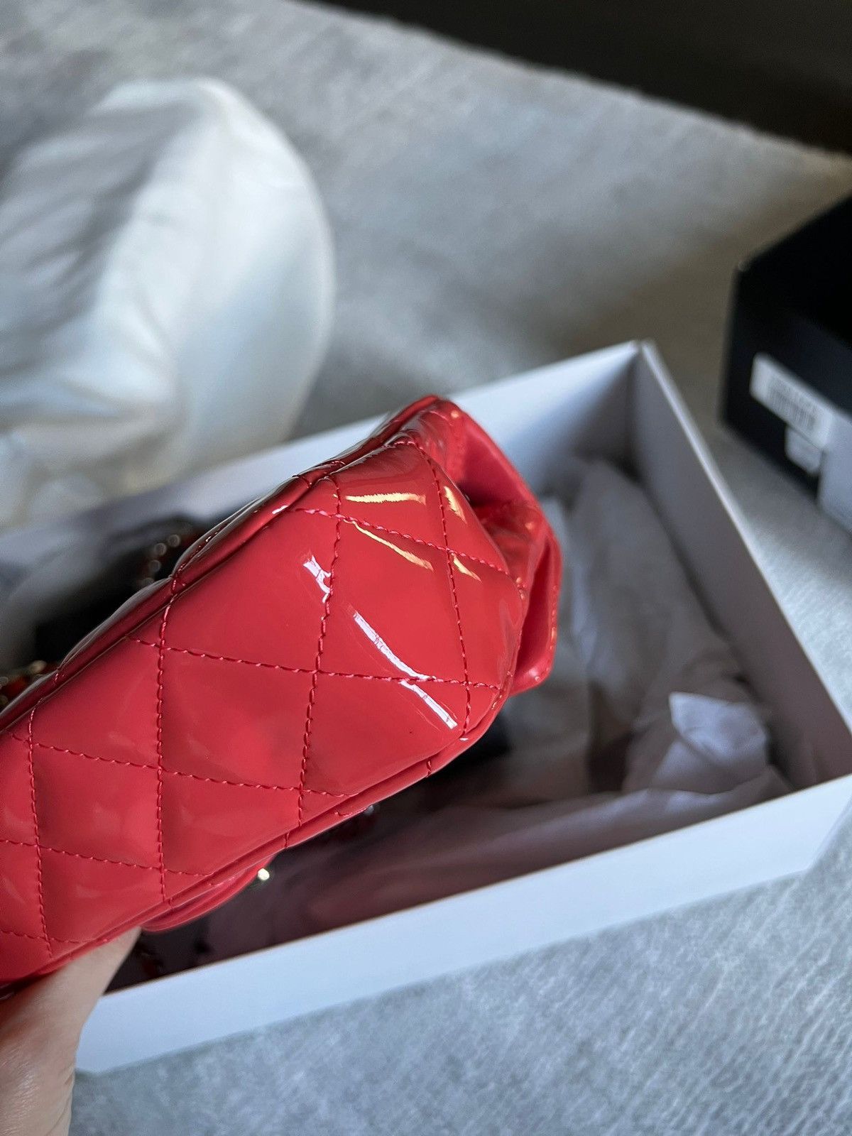 Chanel Chanel Coral Quilted Patent Leather Mini Classic Flap Bag Size ONE SIZE - 10 Thumbnail