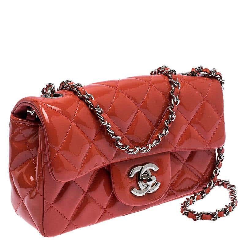 Chanel Chanel Coral Quilted Patent Leather Mini Classic Flap Bag Size ONE SIZE - 2 Thumbnail