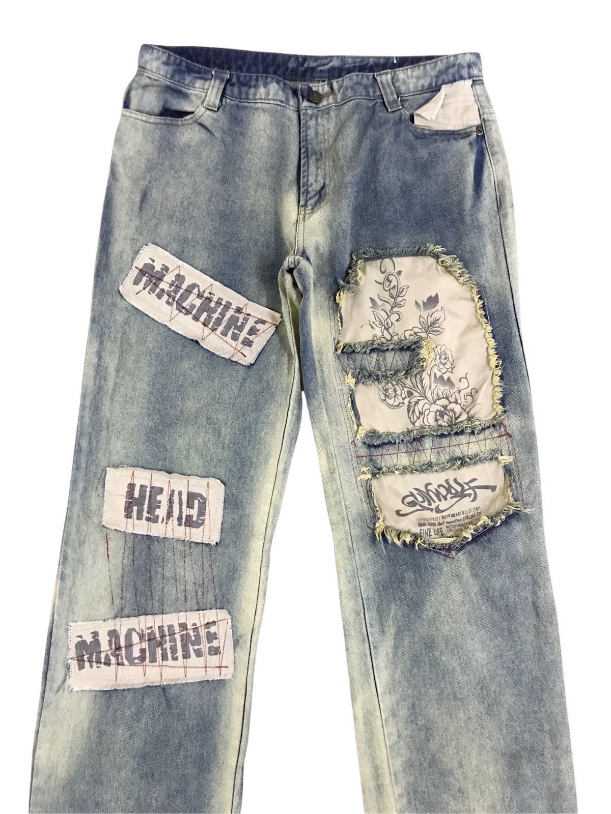 20471120 × Beauty Beast × Vintage Japanese Brand Gun Wolf Machine Head Patches Jeans Size US 29 - 3 Thumbnail