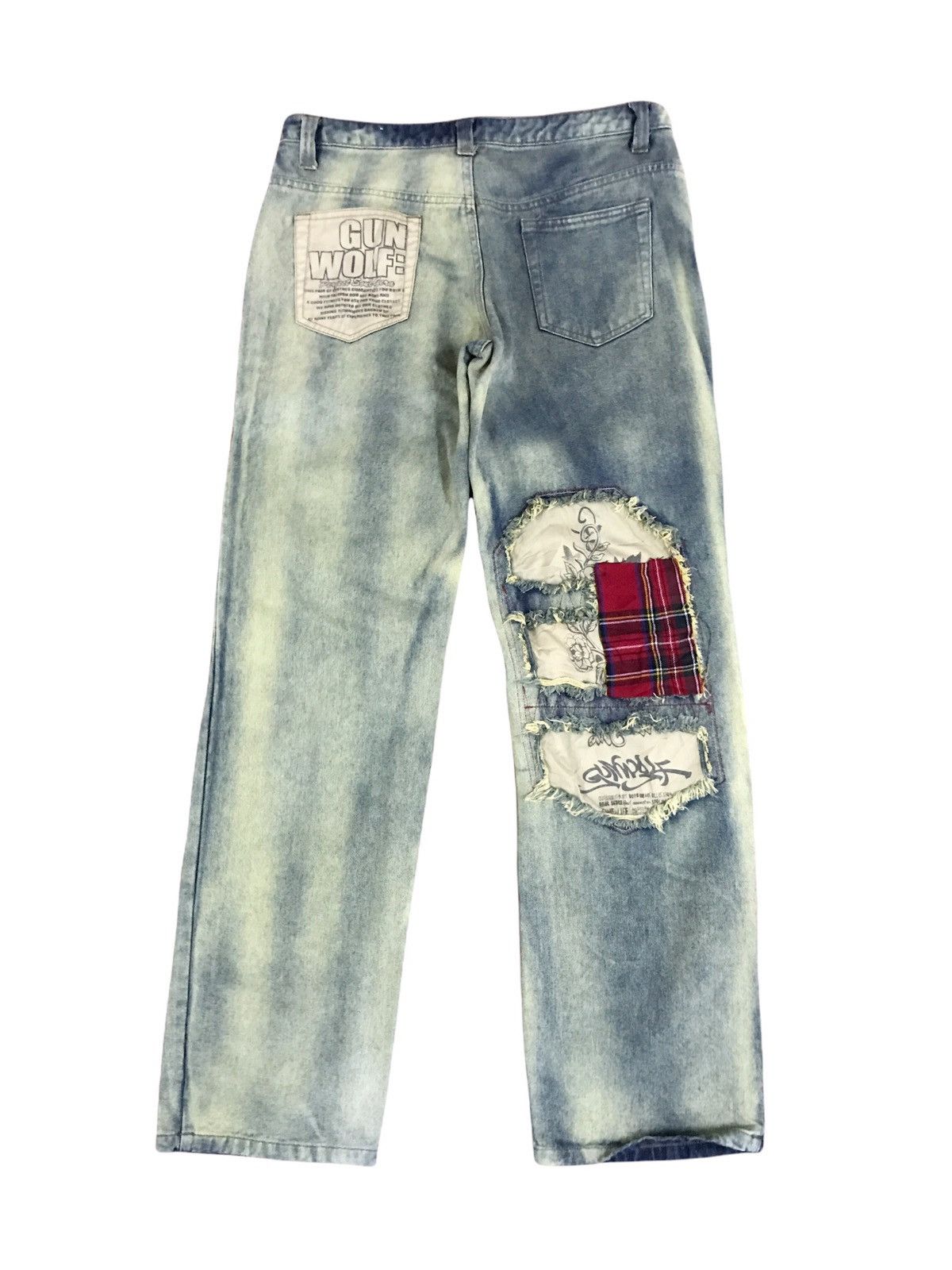 20471120 × Beauty Beast × Vintage Japanese Brand Gun Wolf Machine Head Patches Jeans Size US 29 - 2 Thumbnail