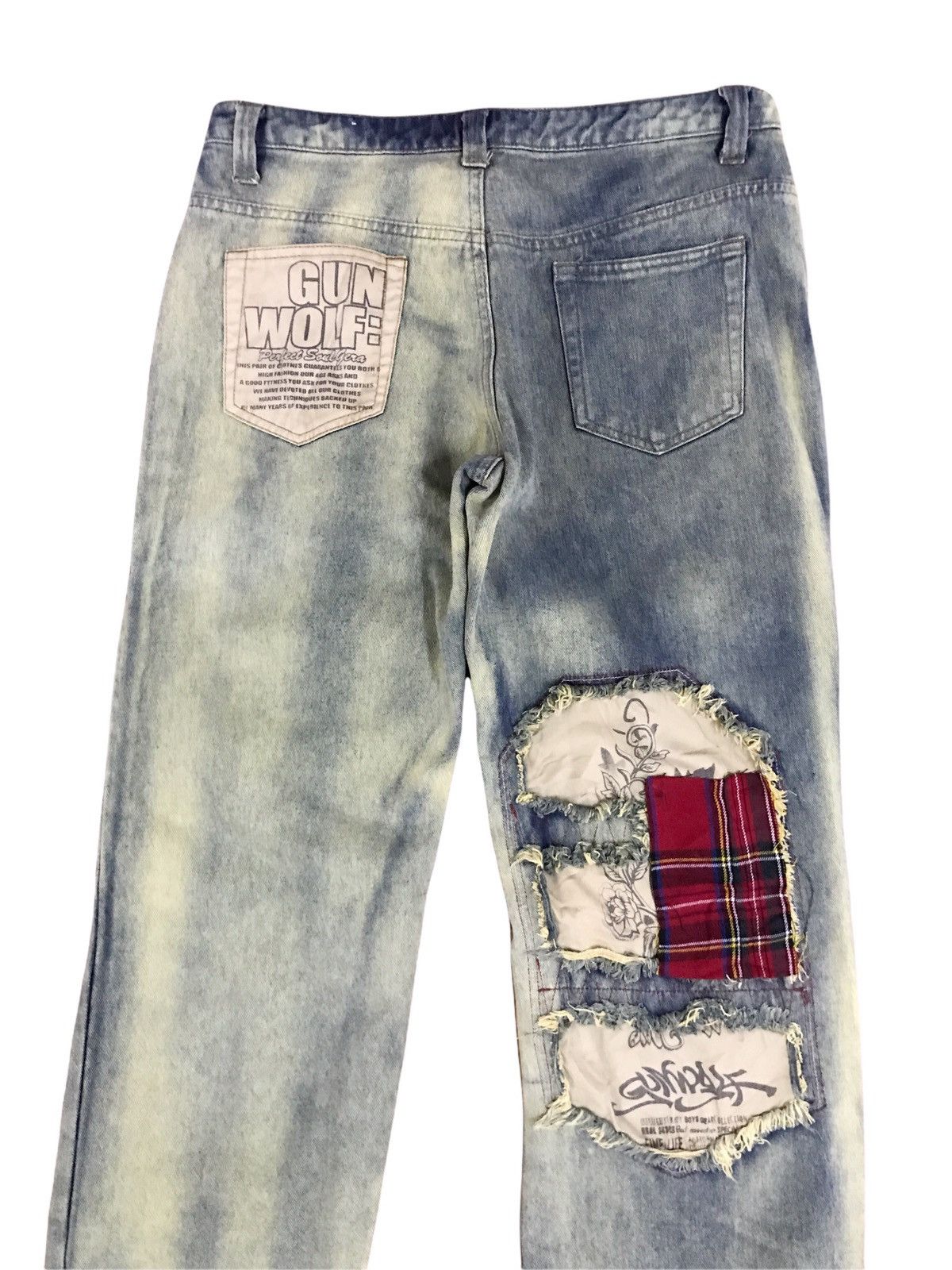 20471120 × Beauty Beast × Vintage Japanese Brand Gun Wolf Machine Head Patches Jeans Size US 29 - 4 Thumbnail