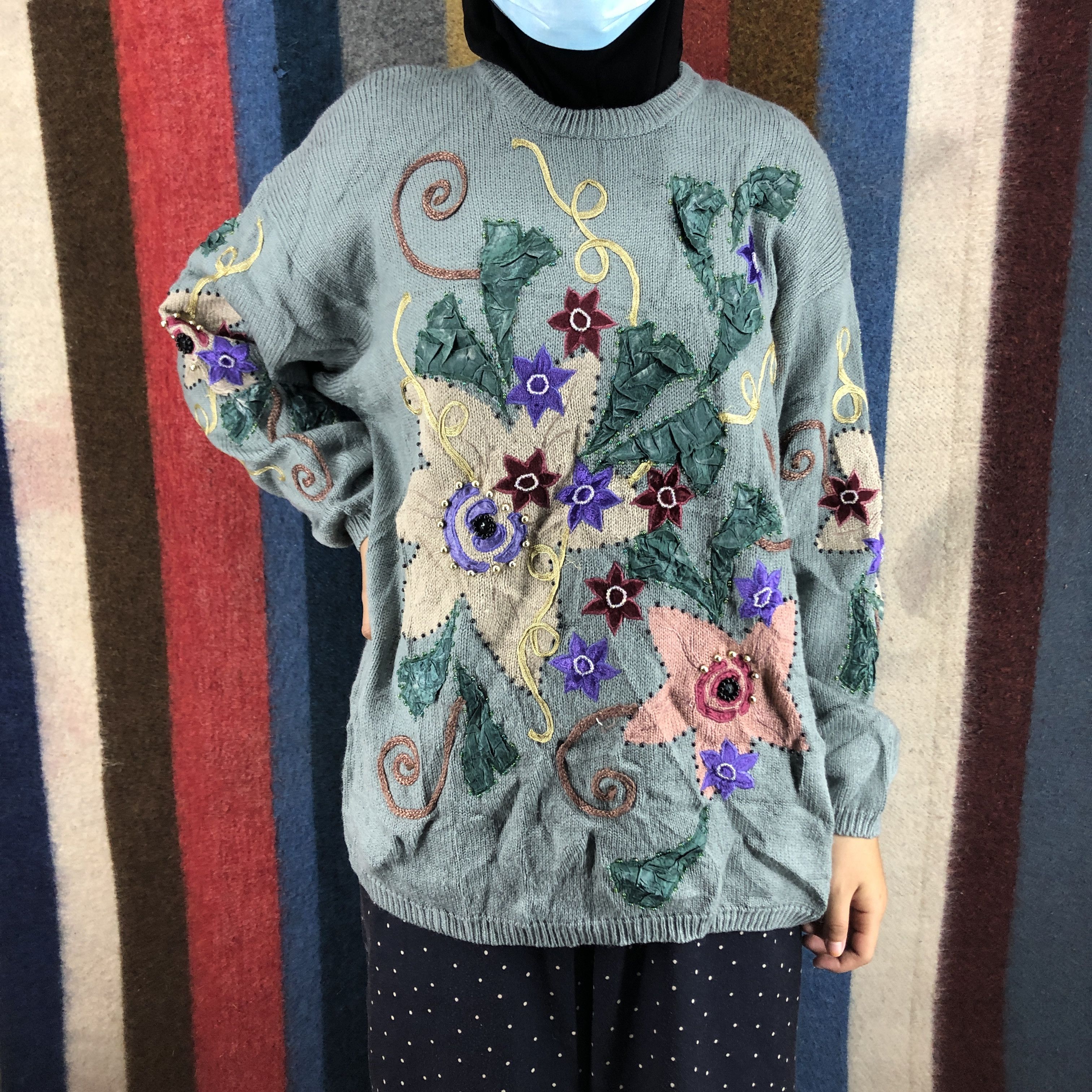 Japanese Brand FASHION PARK Women Knitwear Flower Design #0463/T Size M / US 6-8 / IT 42-44 - 2 Thumbnail