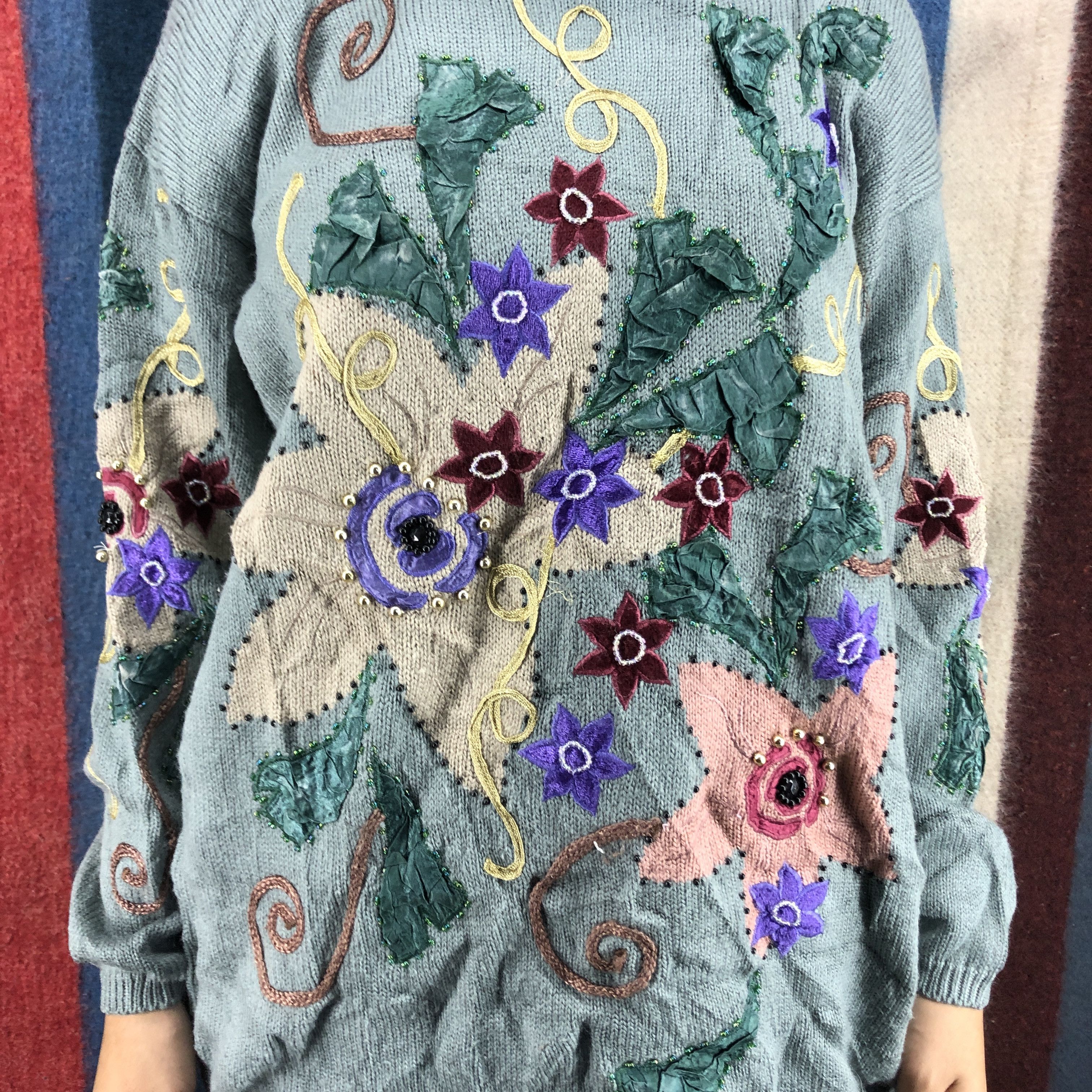 Japanese Brand FASHION PARK Women Knitwear Flower Design #0463/T Size M / US 6-8 / IT 42-44 - 3 Thumbnail