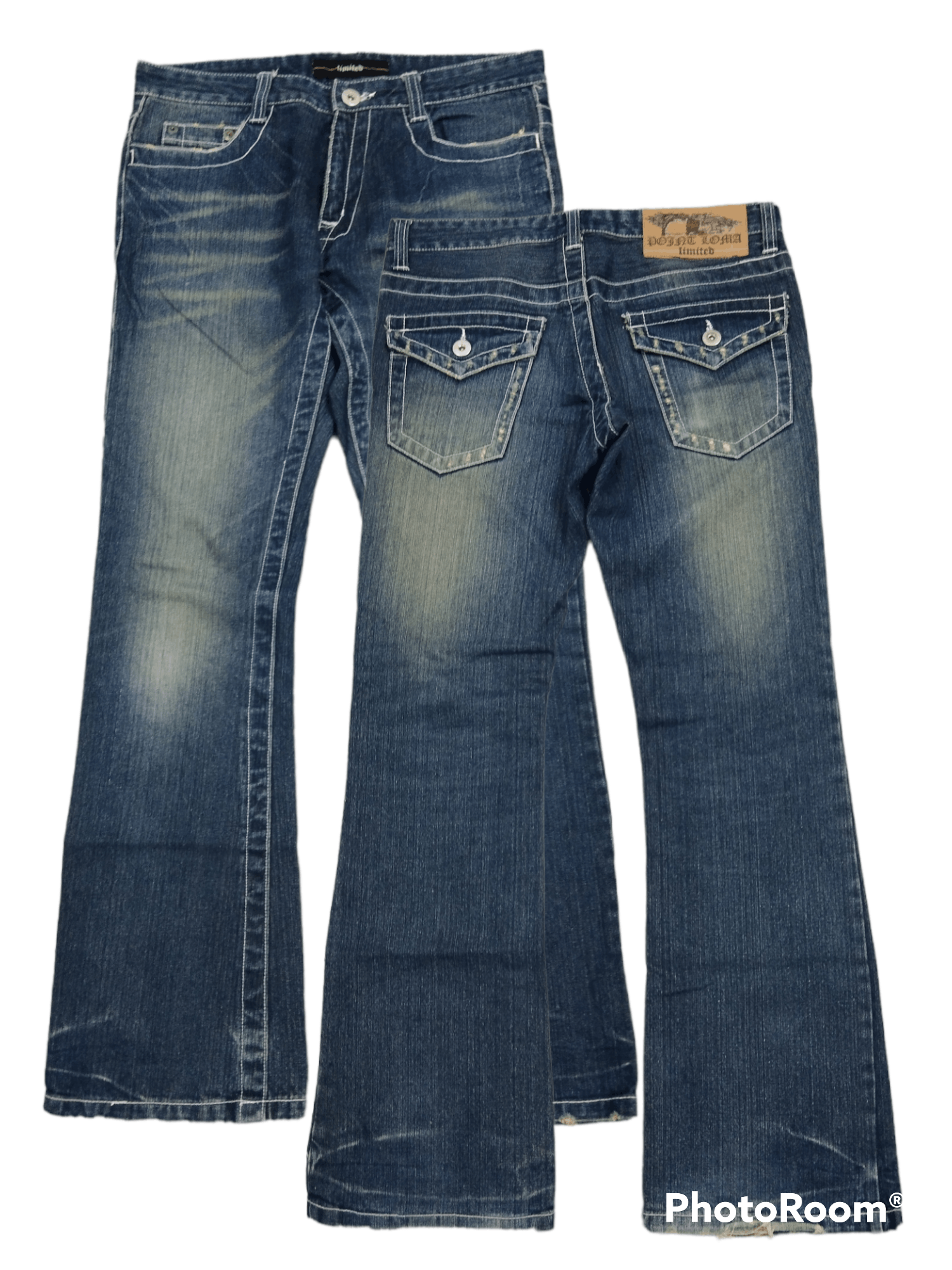 image of Avant Garde x Distressed Denim Flare Sick Loma Limited Denim Pants in Blue Distressed (Size 32)