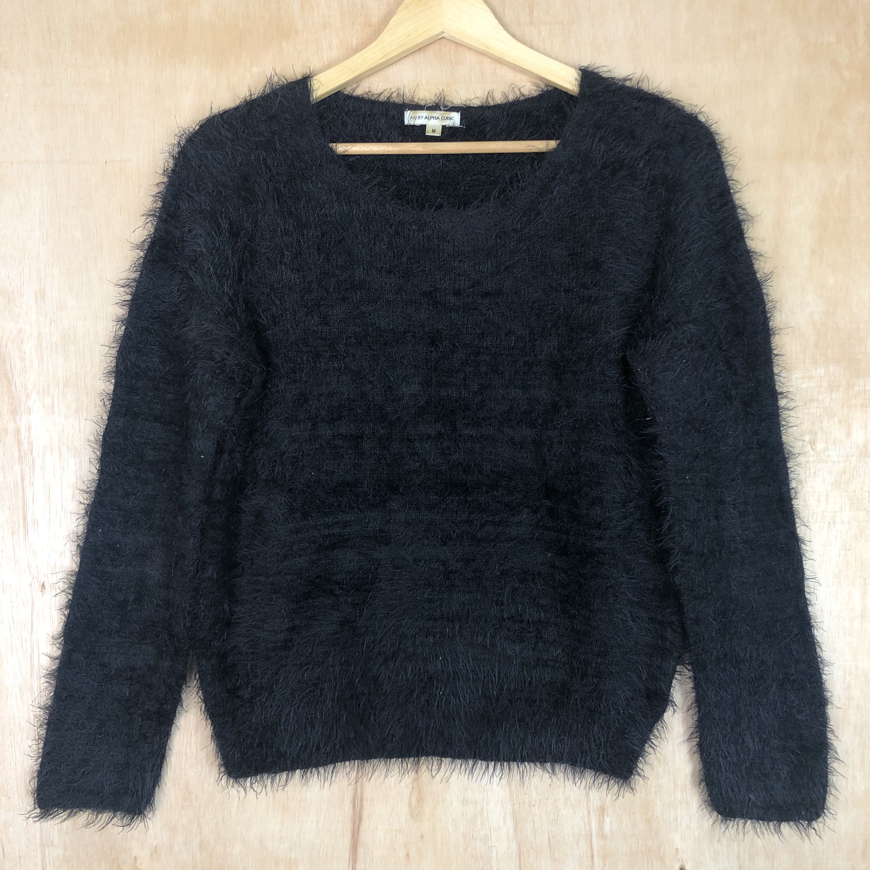 Homespun Knitwear DLL Ac By Alpha Cubic Black shaggy fur mohair Knitwear #c034 Size S / US 4 / IT 40 - 2 Thumbnail
