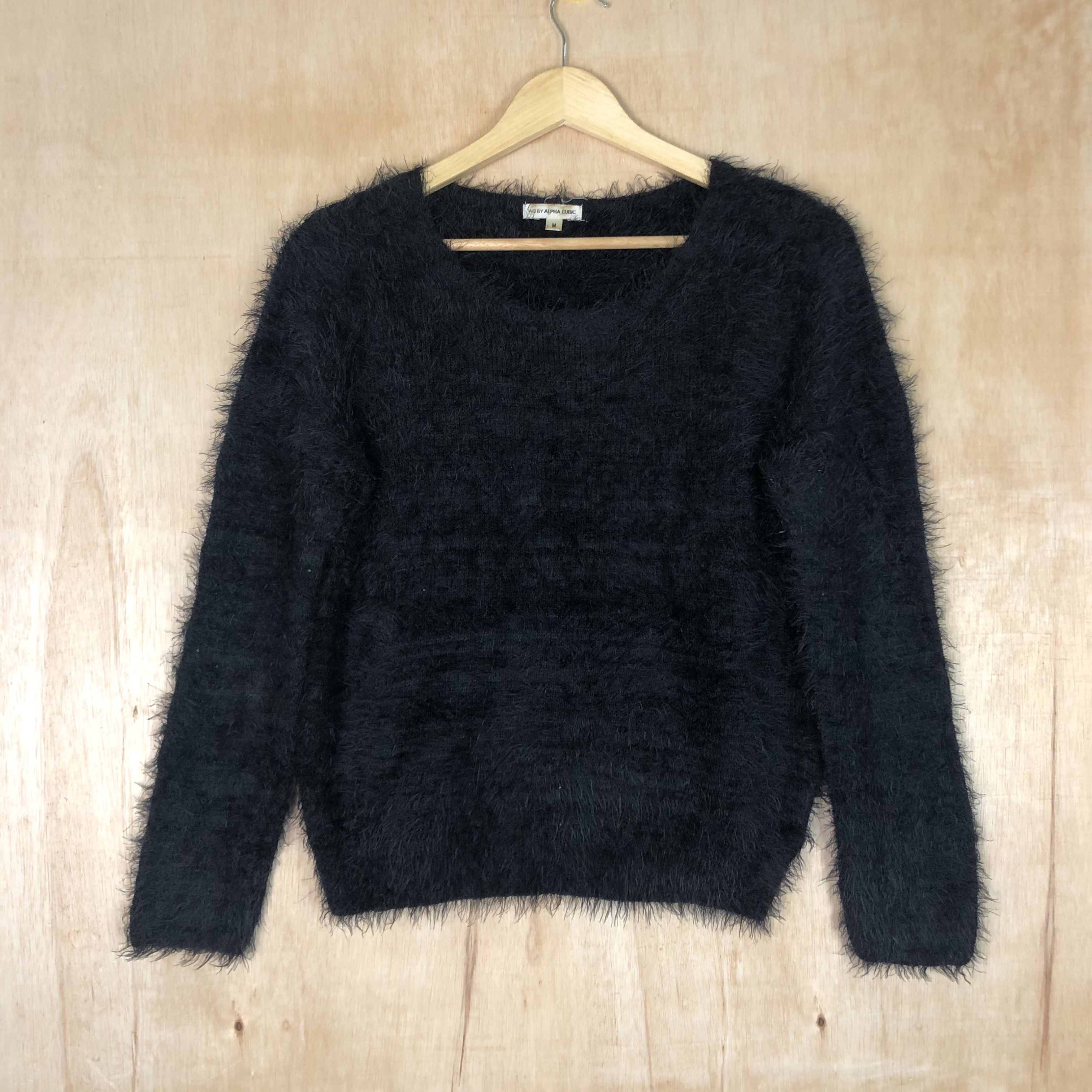 Homespun Knitwear DLL Ac By Alpha Cubic Black shaggy fur mohair Knitwear #c034 Size S / US 4 / IT 40 - 1 Thumbnail