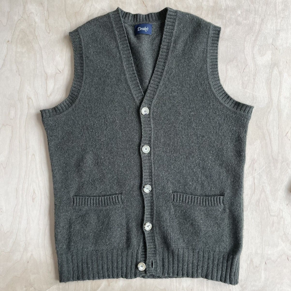 Drakes Cardigan Sweater Vest Button Lambswool Olive | Grailed