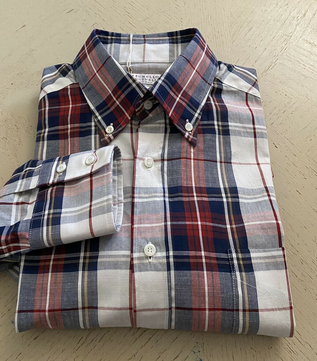 Brunello Cucinelli Shirt in Beige & Navy Size US M / EU 48-50 / 2 - 1 Thumbnail