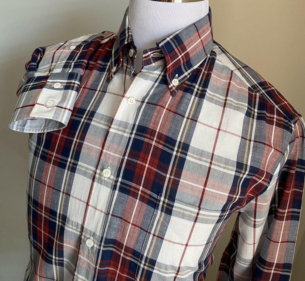 Brunello Cucinelli Shirt in Beige & Navy Size US M / EU 48-50 / 2 - 2 Thumbnail