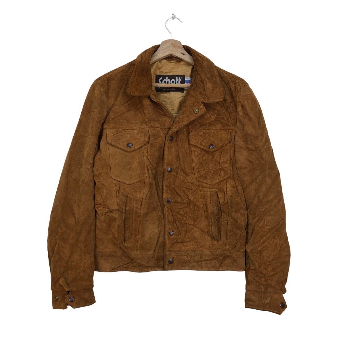 image of Genuine Leather x Leather Jacket Vintage Schott Suede Leather Trucker Type 3 Jacket in Brown (Size 