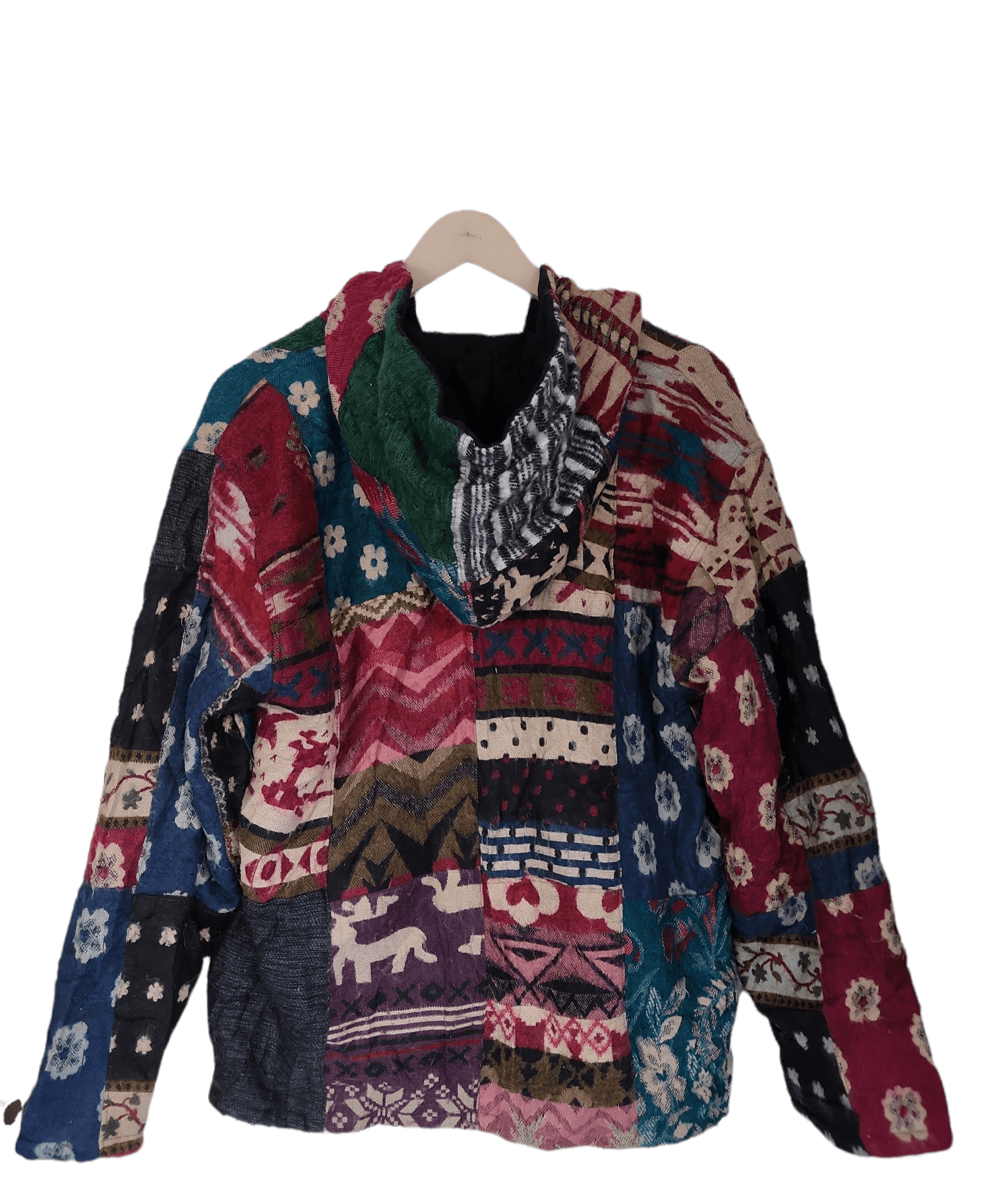 Multicolour Wool Patchwork Style Jacket Hoodie