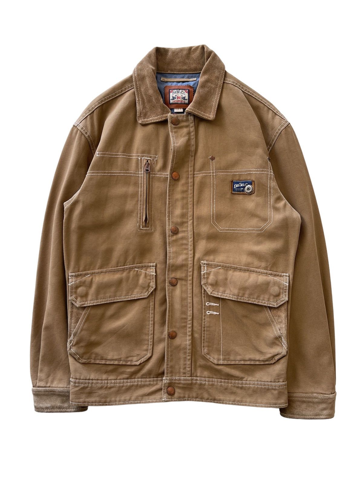 image of Vintage Diesel Workwear Jacket in Khaki Canvas, Men's (Size Small)