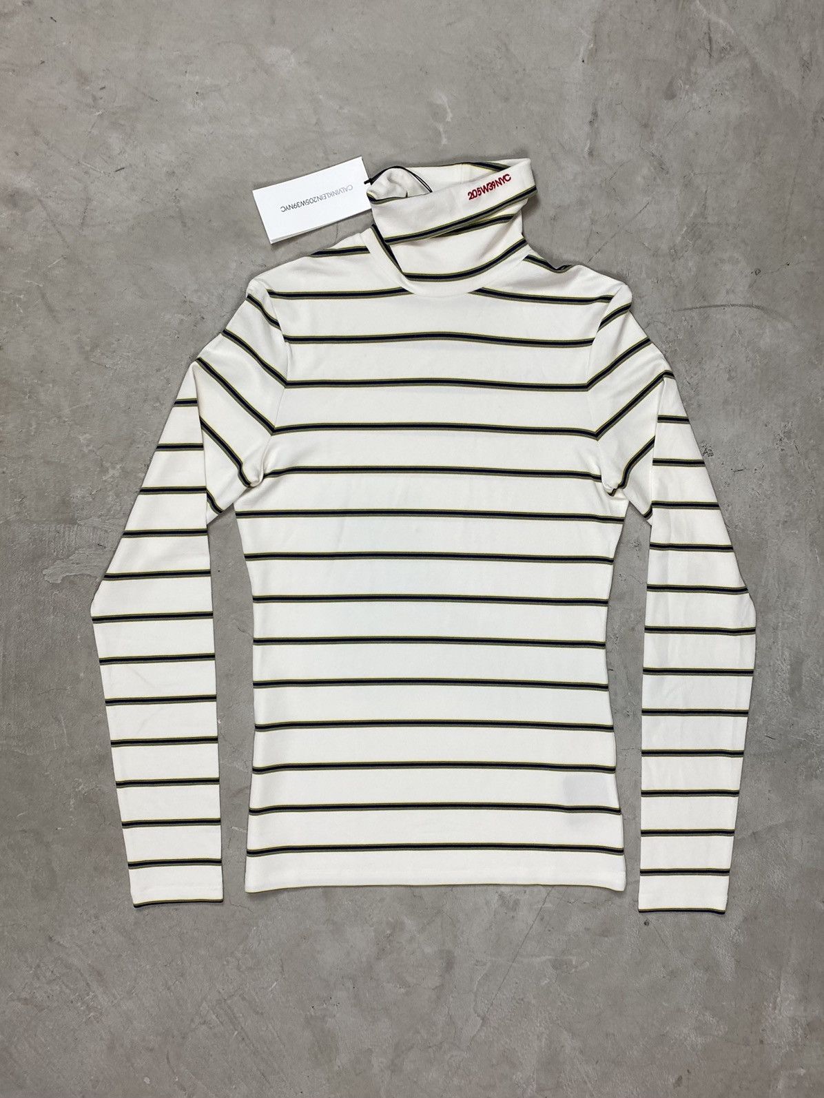 image of Calvin Klein 205W39Nyc Striped Logo Turtleneck, Men's (Size Large)