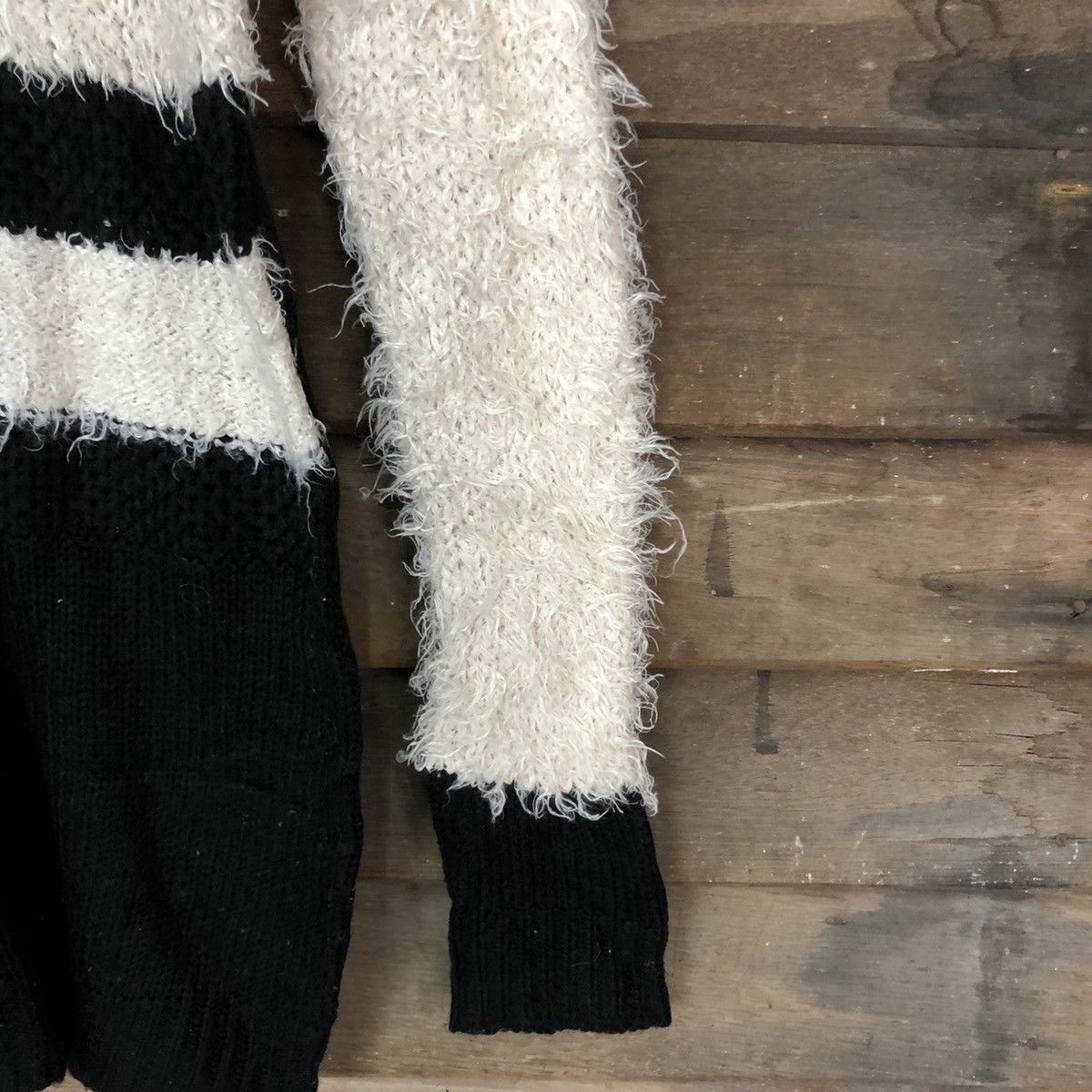 Homespun Knitwear × Japanese Brand DL Jeanasis Cream/Black Mohair Shag Shaggy Knitwear #B633 Size L / US 10 / IT 46 - 4 Thumbnail