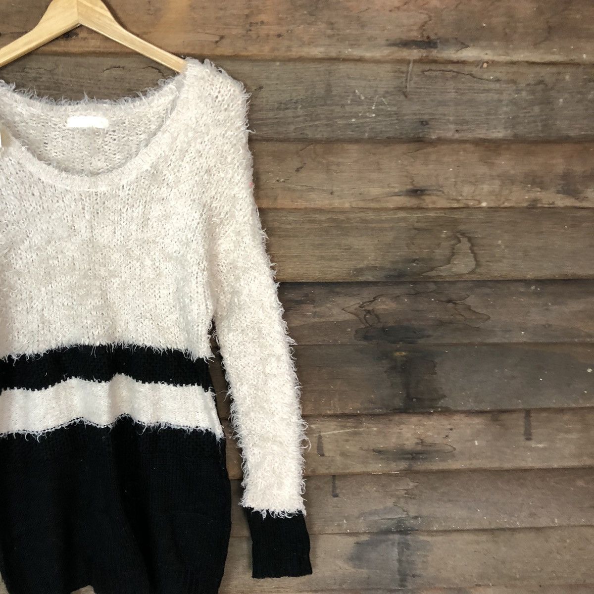 Homespun Knitwear × Japanese Brand DL Jeanasis Cream/Black Mohair Shag Shaggy Knitwear #B633 Size L / US 10 / IT 46 - 5 Thumbnail