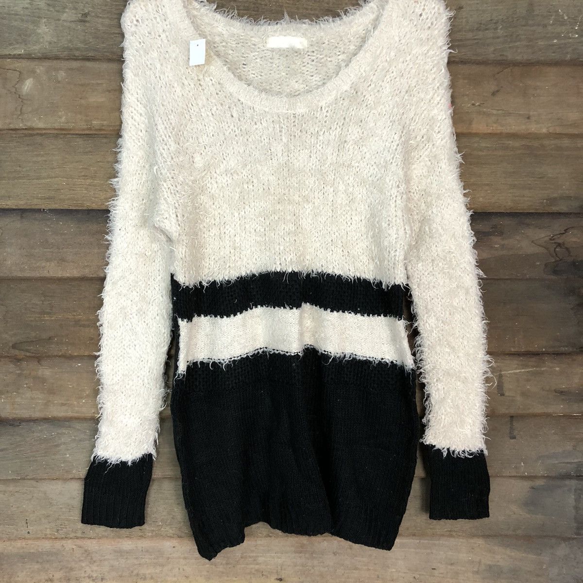 Homespun Knitwear × Japanese Brand DL Jeanasis Cream/Black Mohair Shag Shaggy Knitwear #B633 Size L / US 10 / IT 46 - 8 Thumbnail