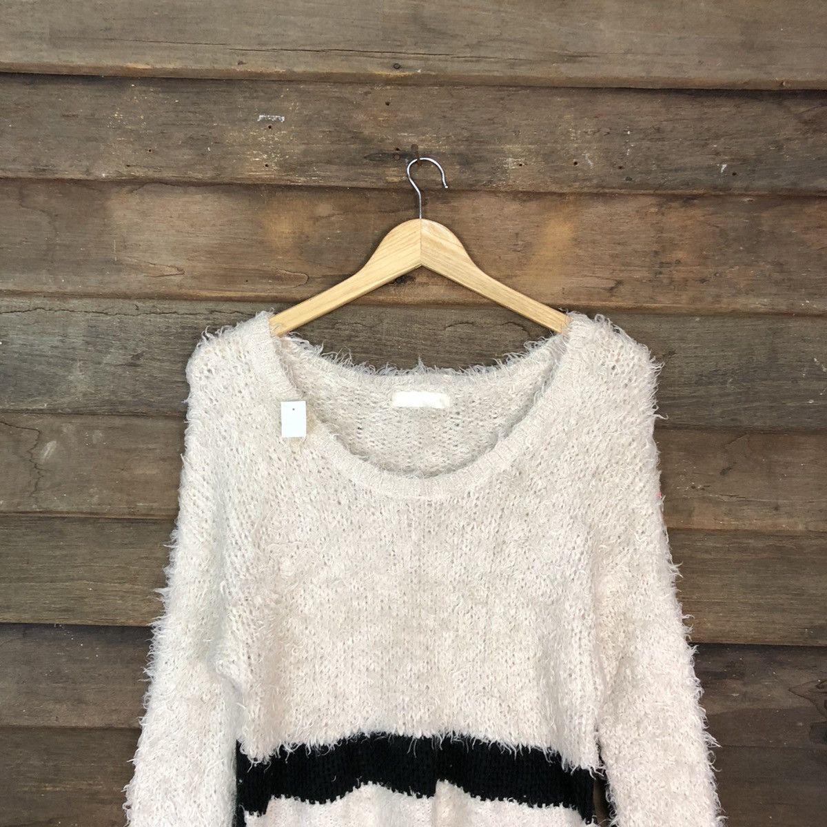 Homespun Knitwear × Japanese Brand DL Jeanasis Cream/Black Mohair Shag Shaggy Knitwear #B633 Size L / US 10 / IT 46 - 2 Thumbnail