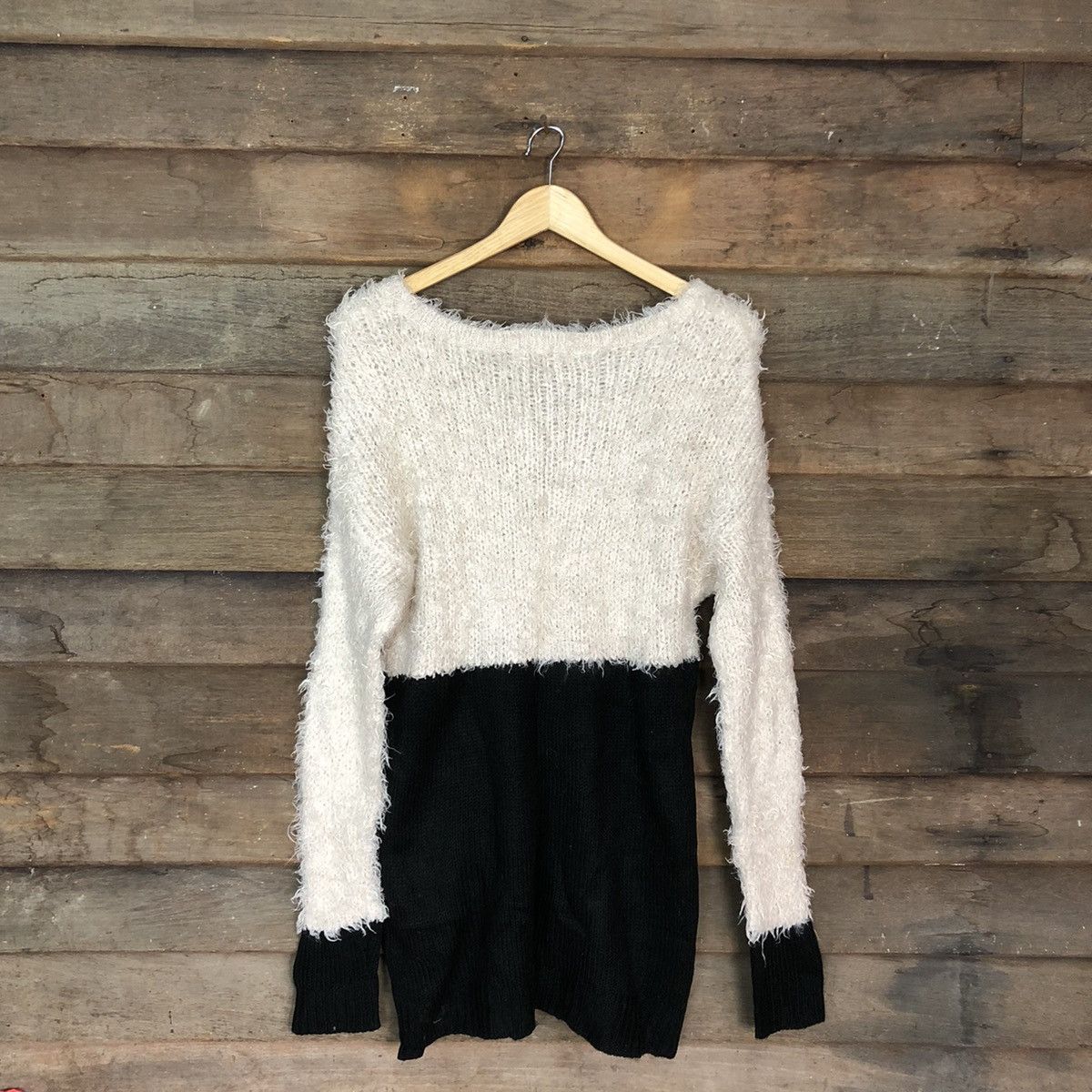 Homespun Knitwear × Japanese Brand DL Jeanasis Cream/Black Mohair Shag Shaggy Knitwear #B633 Size L / US 10 / IT 46 - 12 Thumbnail