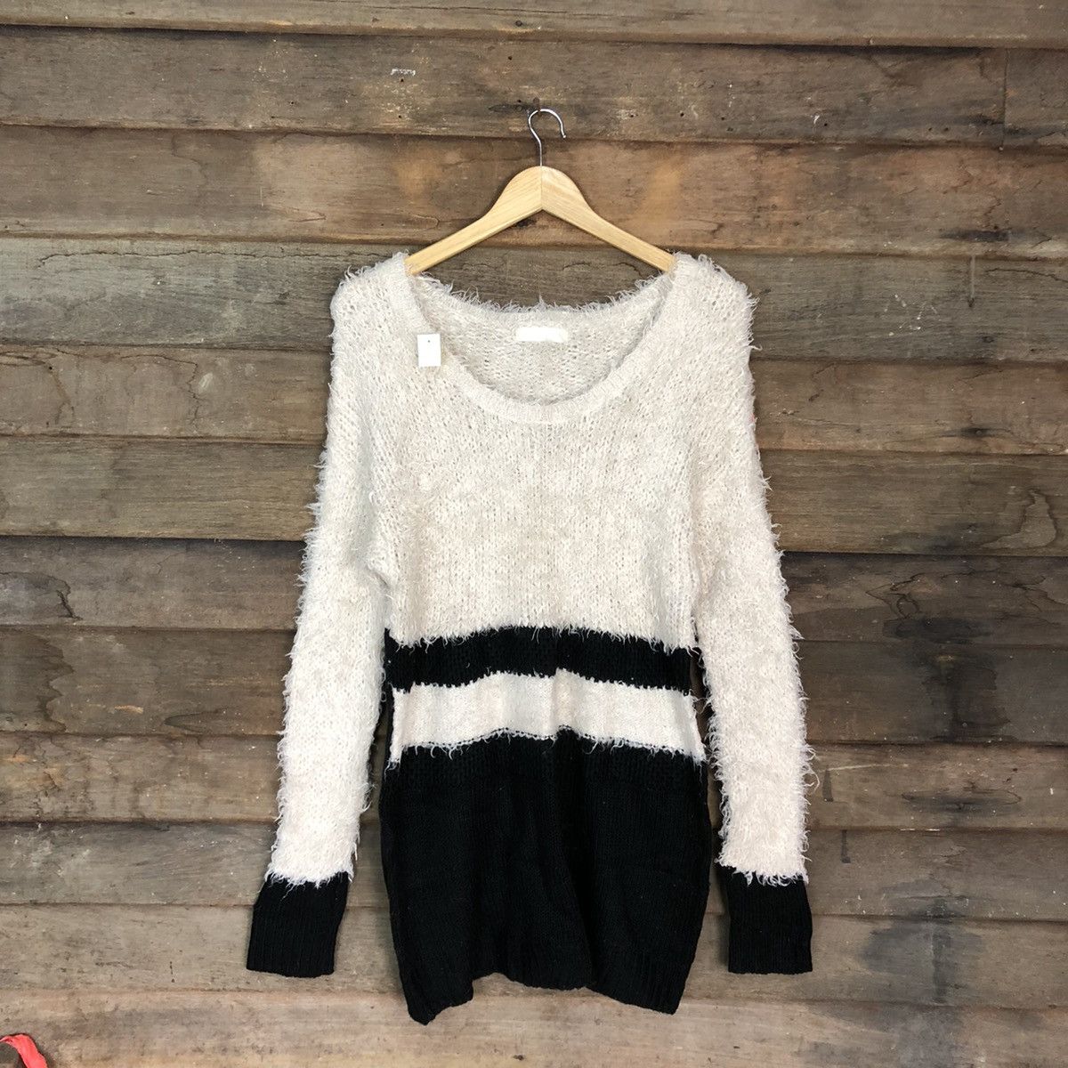Homespun Knitwear × Japanese Brand DL Jeanasis Cream/Black Mohair Shag Shaggy Knitwear #B633 Size L / US 10 / IT 46 - 3 Thumbnail