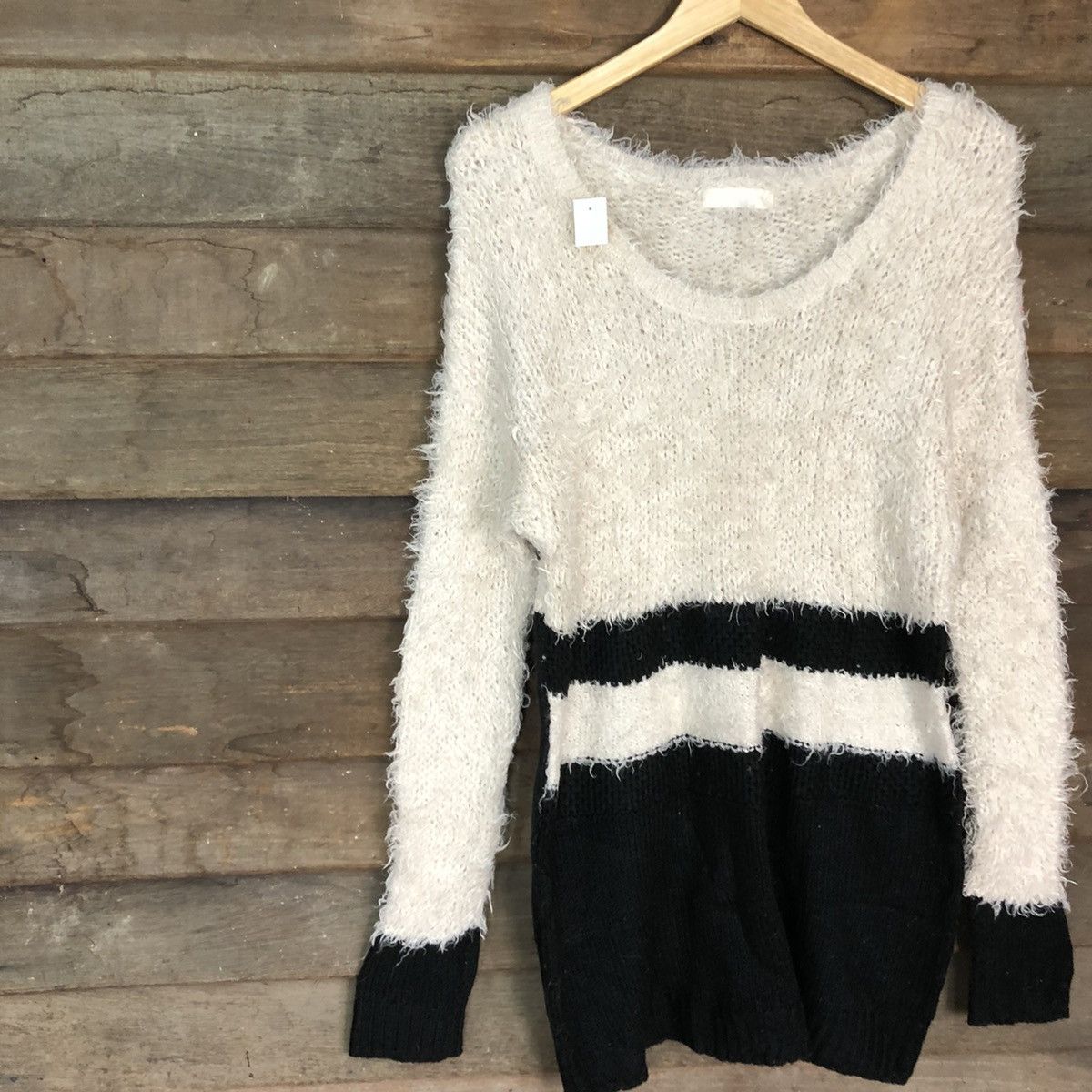 Homespun Knitwear × Japanese Brand DL Jeanasis Cream/Black Mohair Shag Shaggy Knitwear #B633 Size L / US 10 / IT 46 - 7 Thumbnail