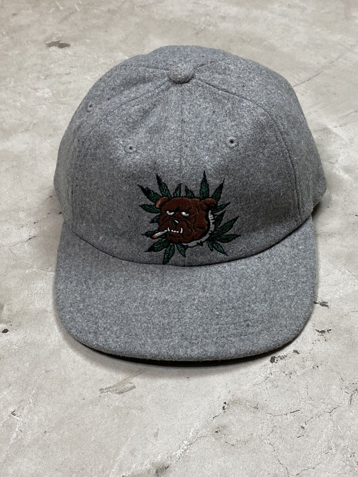 image of Palace Weed Bulldog Wool 6 Panel Hat in Grey, Men's