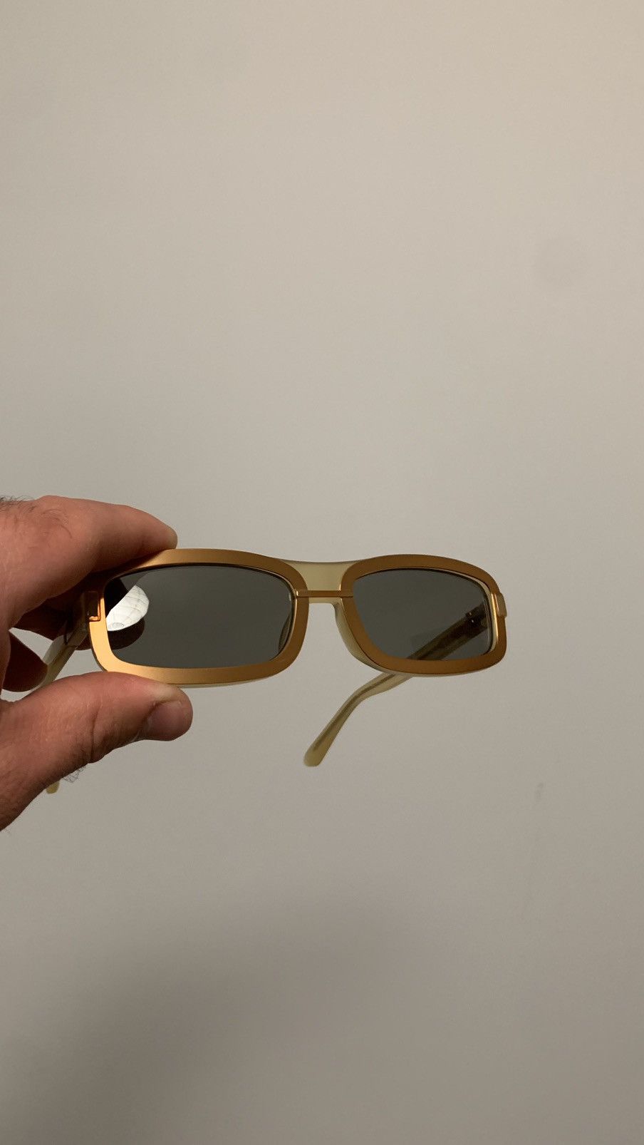 image of New Yproject Linda Farrow Rectangular Sunglasses Yellow, Men's