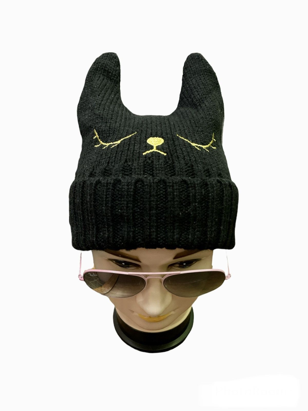 image of Archival Clothing x Hysteric Glamour Unknown Bunny Devil Horn Beanie in Black, Men's
